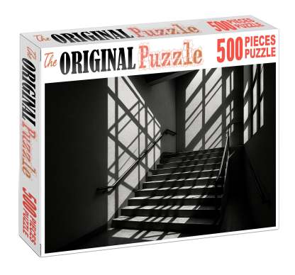 Architectural Stairwell Study Technical Ink Drawing With Crosshatch Shadows 20 Piece Puzzle