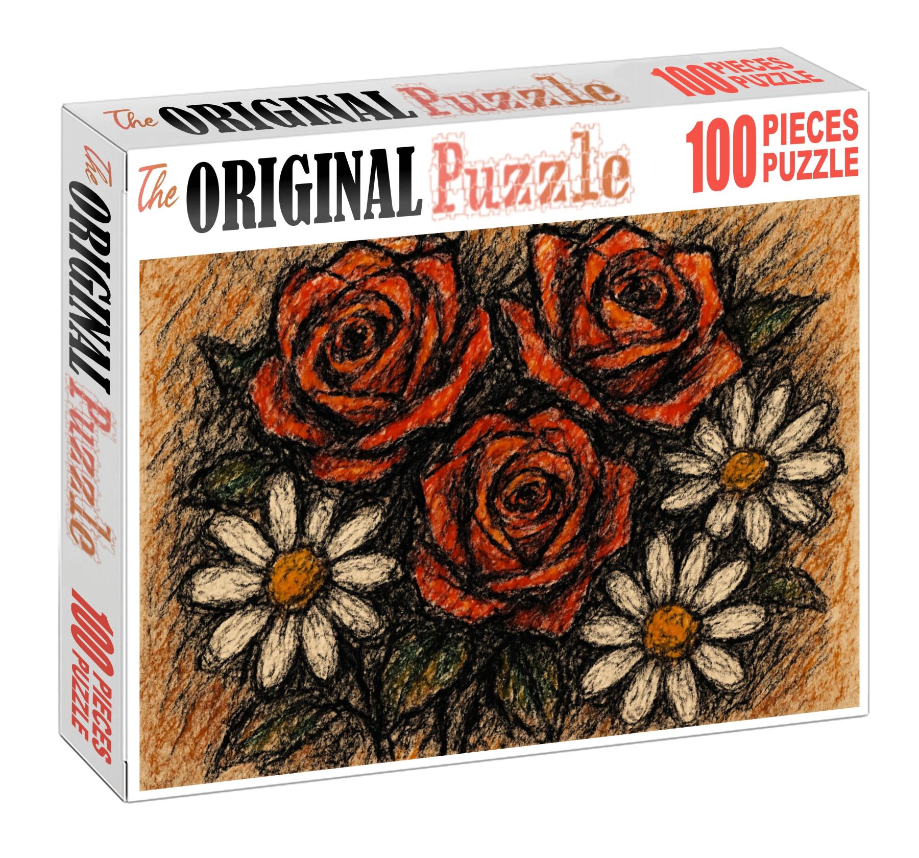 Floral Still Life In Cont Crayon Bold Textural Forms Of Garden Blooms Large Format Puzzle