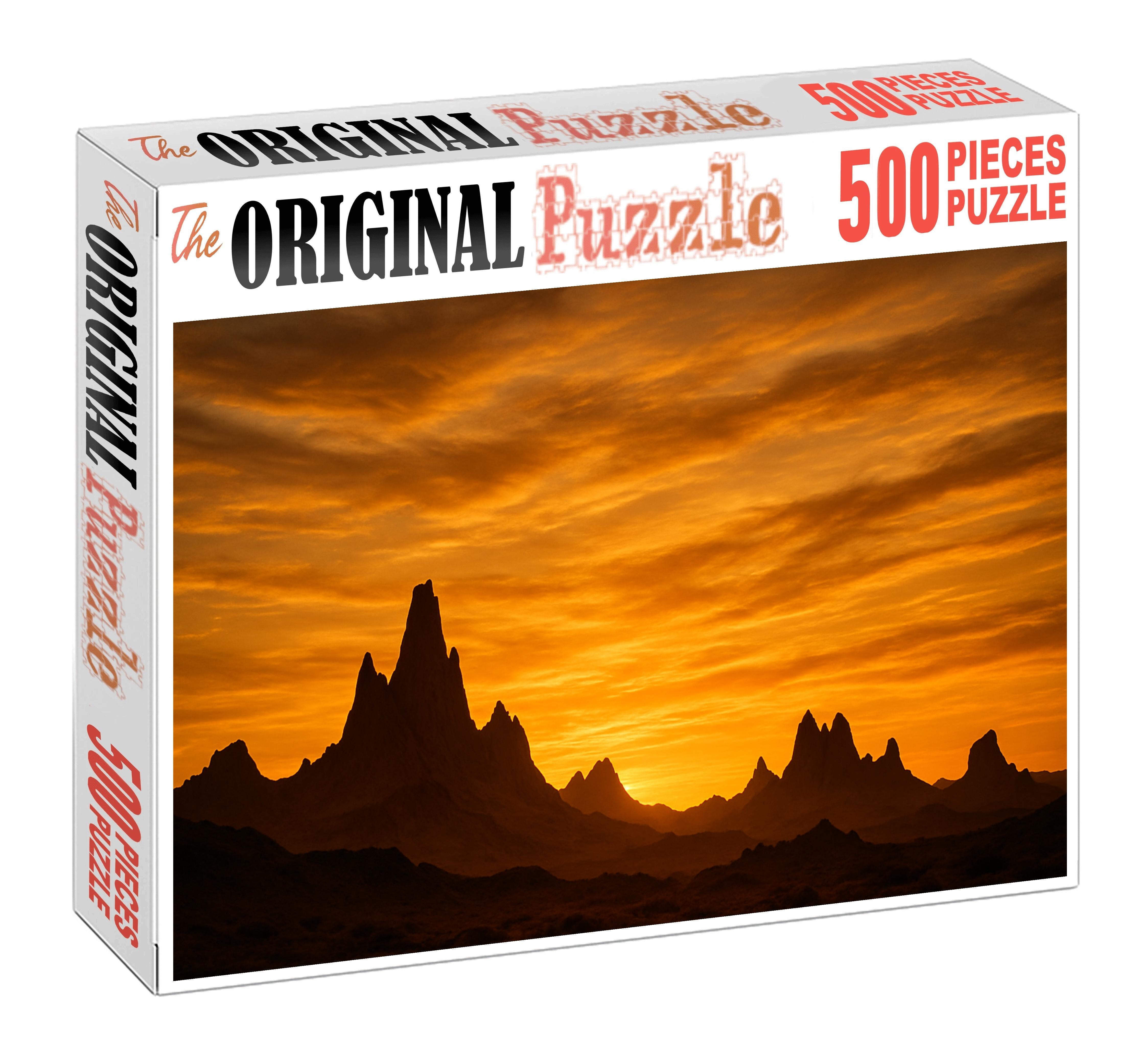 Golden Dusk Across Desert Silhouettes Mini Puzzle