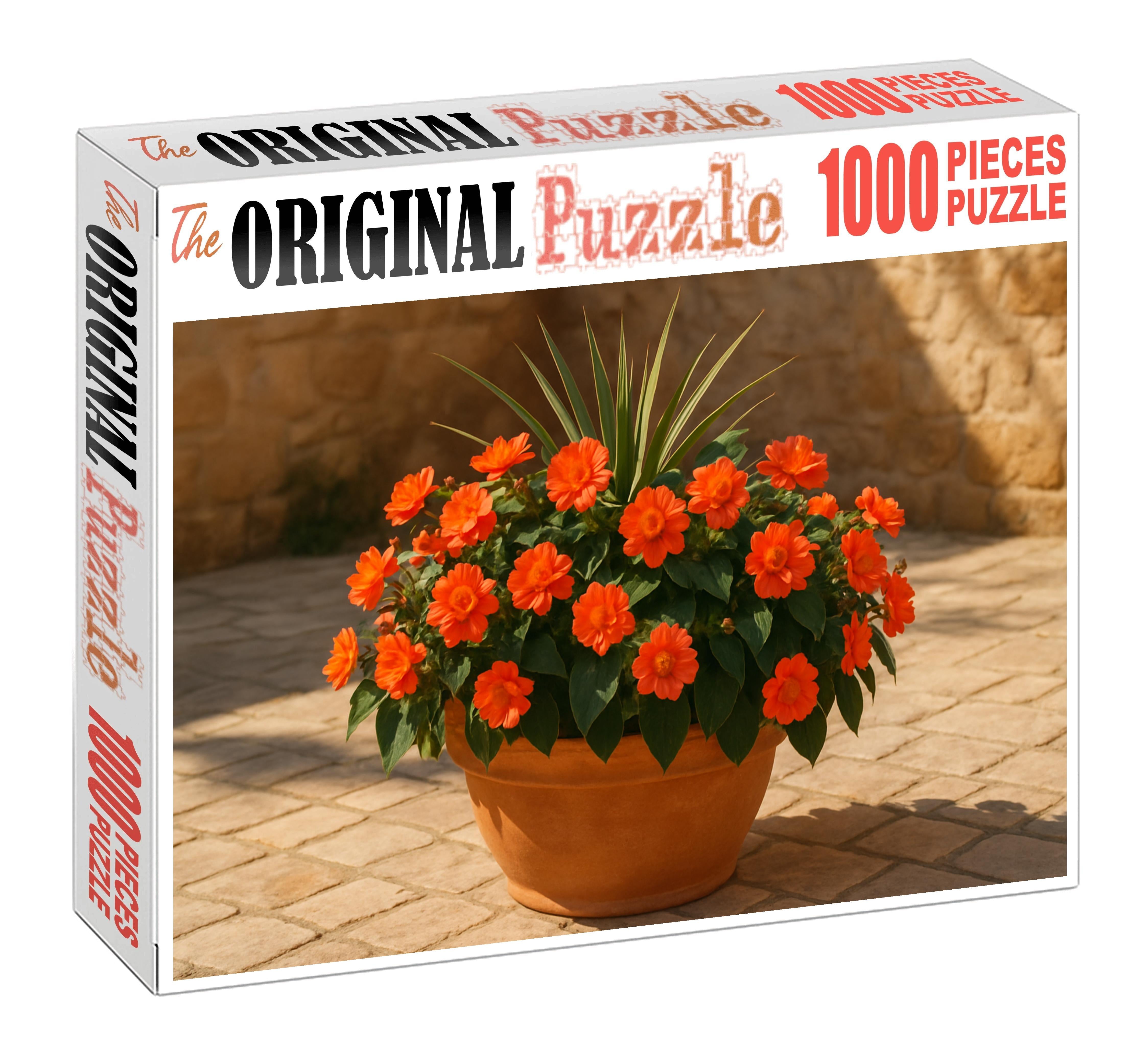Sun-kissed Courtyard Planter Bold Orange And Coral Blooms With Spiky Green Foliage Accents Puzzle For Kids