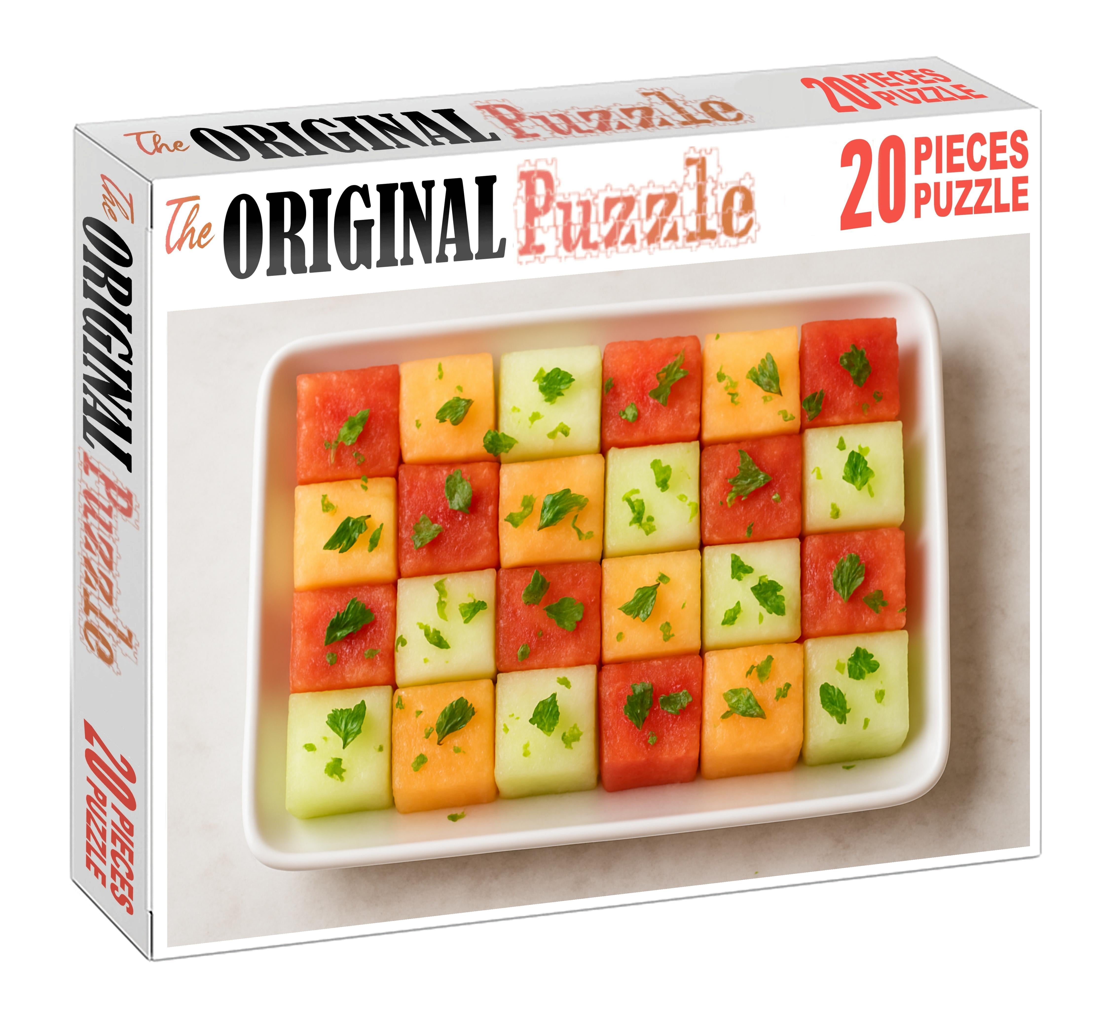 Melon Mosaic Cubed Sweetness With Herb Accents 20 Piece Puzzle