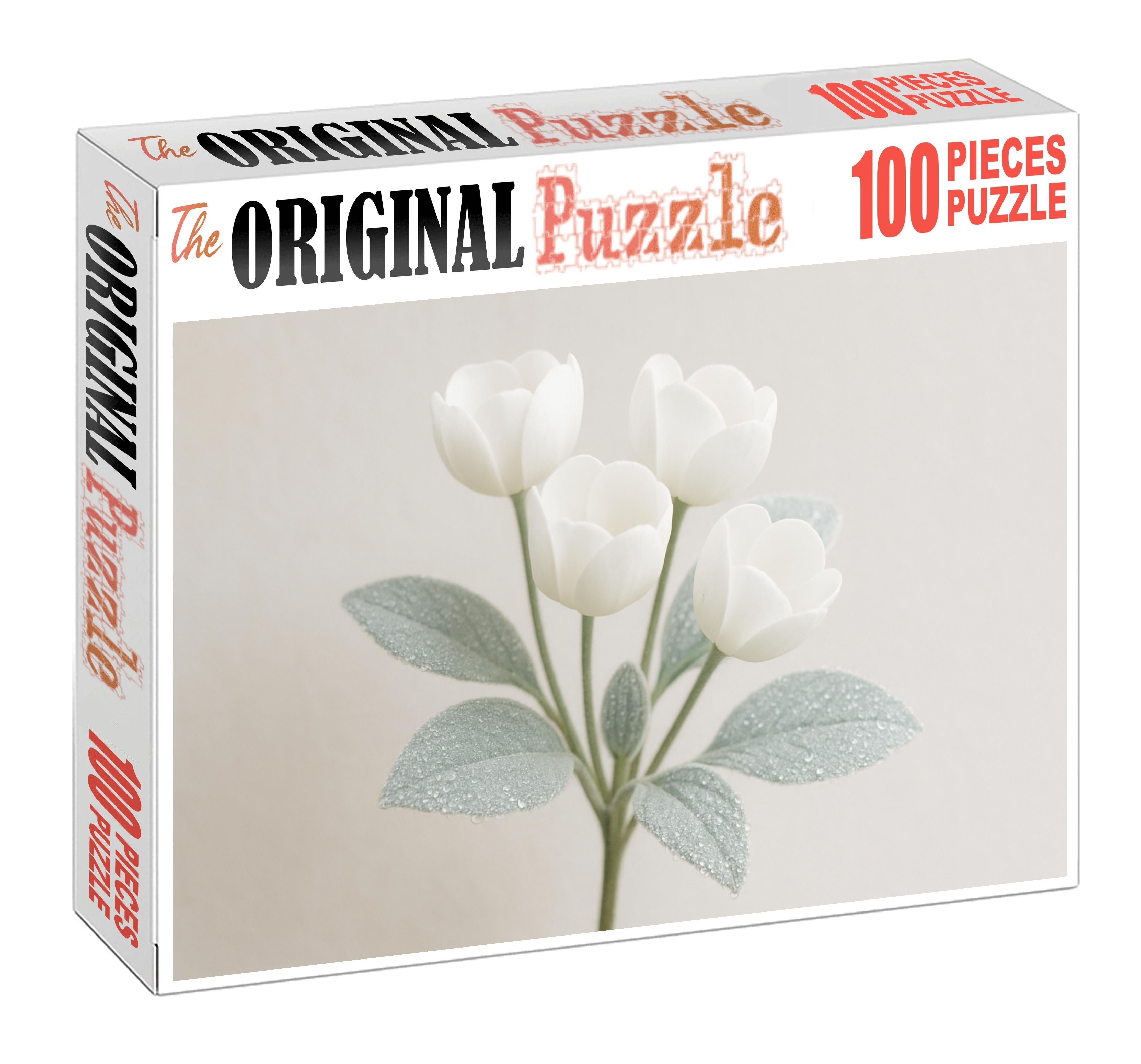 Frost-kissed Woodland Arrangement White Cup-shaped Blooms With Silver-leaved Accents 50 Piece Puzzle