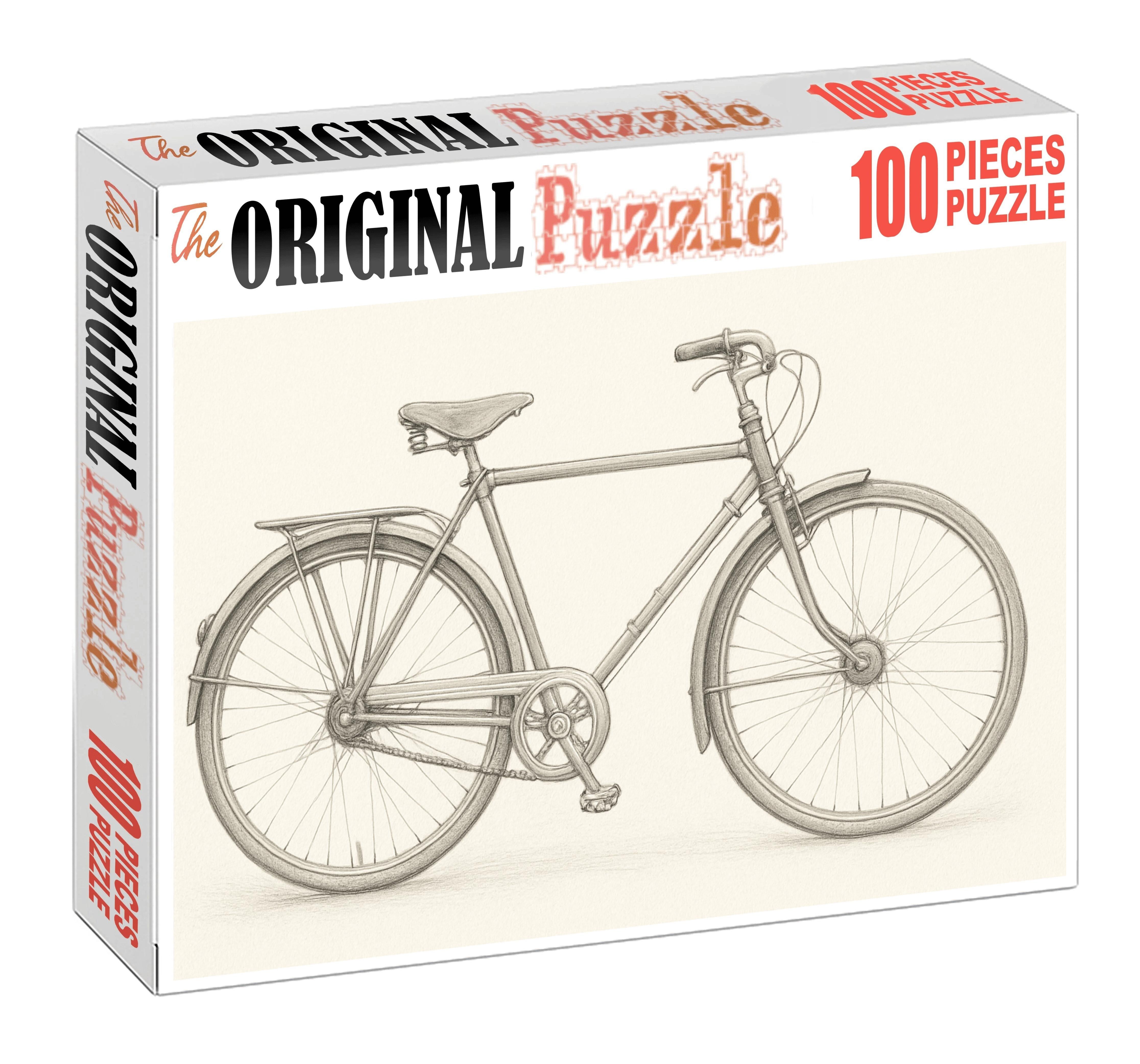Vintage Bicycle Study Crisp Pencil Lines And Soft Tonal Shading Large Format Puzzle