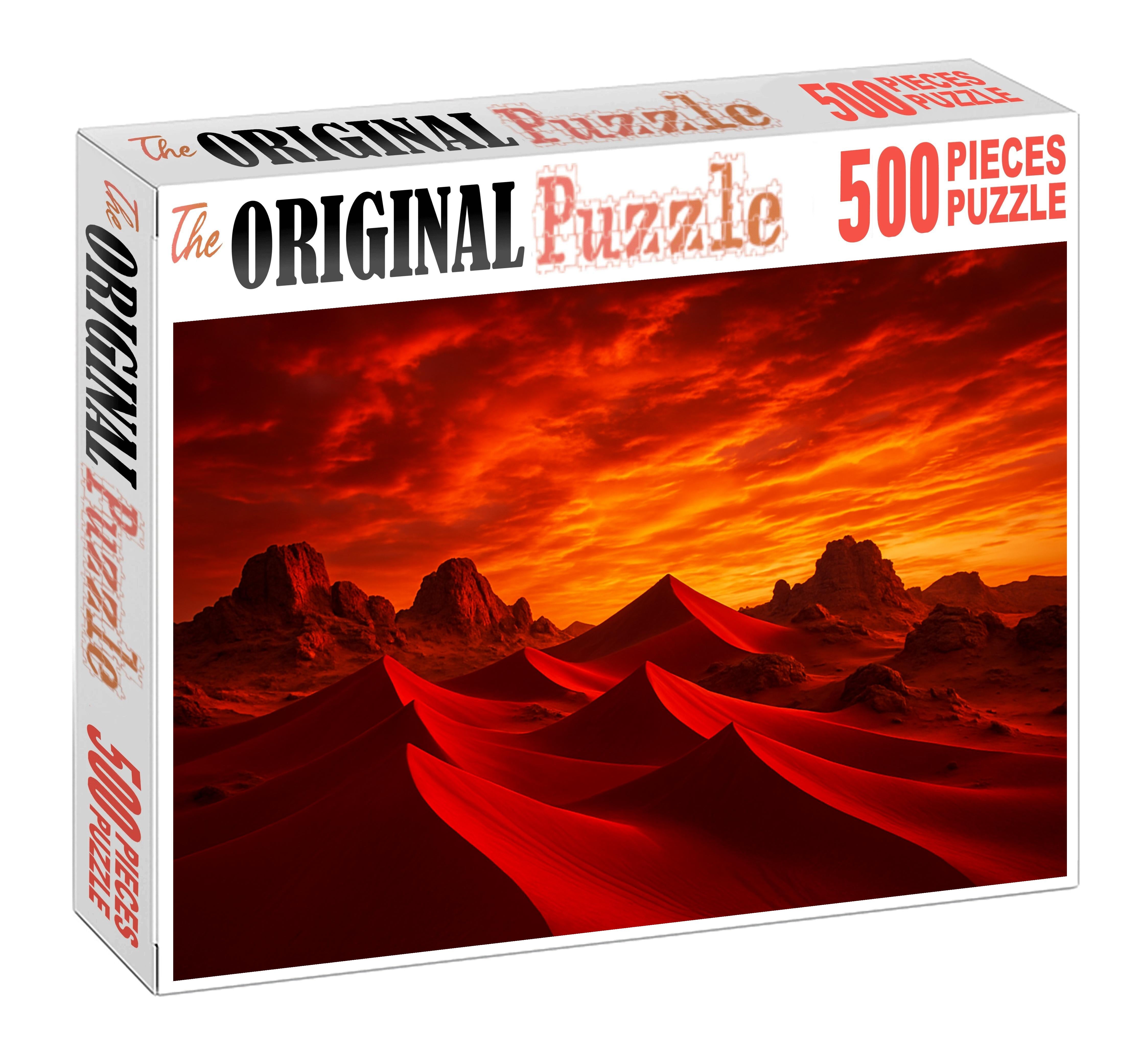 Crimson Crest Plateau Rugged Red Sands Beneath Fiery Skies Premium Puzzle Pieces