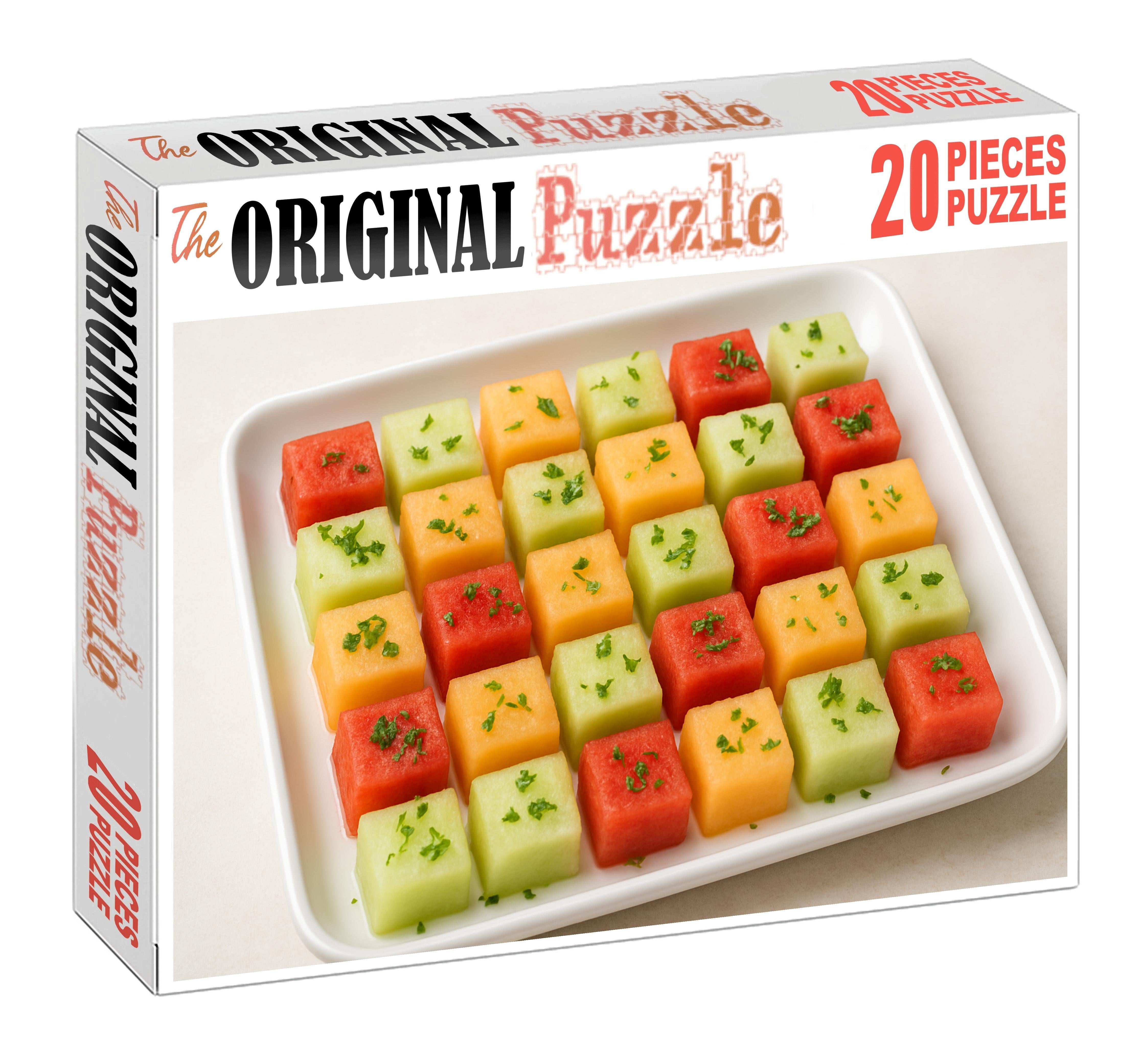 Melon Mosaic Cubed Watermelon Cantaloupe And Honeydew In Geometric Patterns Premium Puzzle Pieces