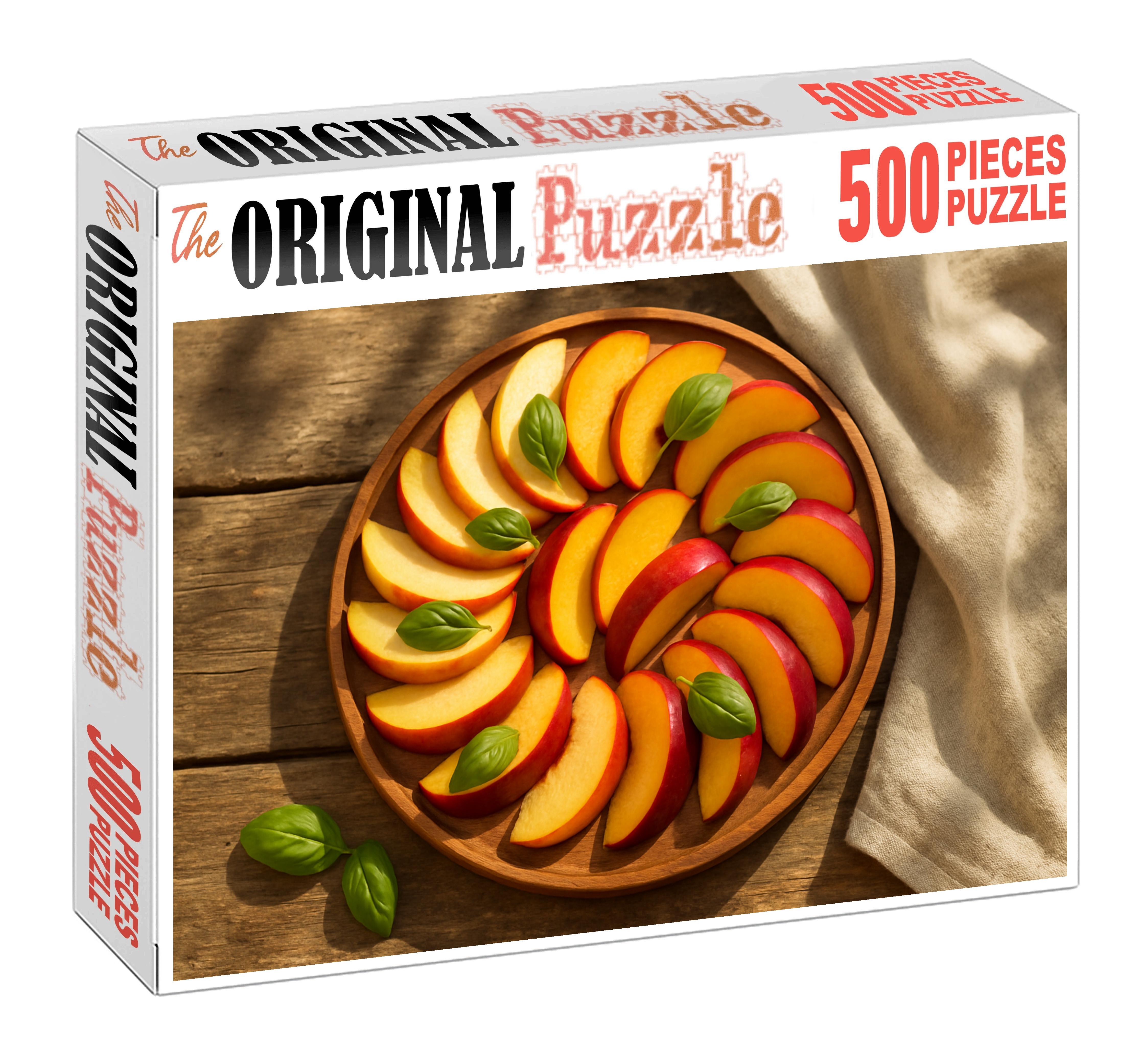 Sunset Orchard Palette Juicy Peaches And Nectarines With Basil Sprigs 20 Piece Puzzle