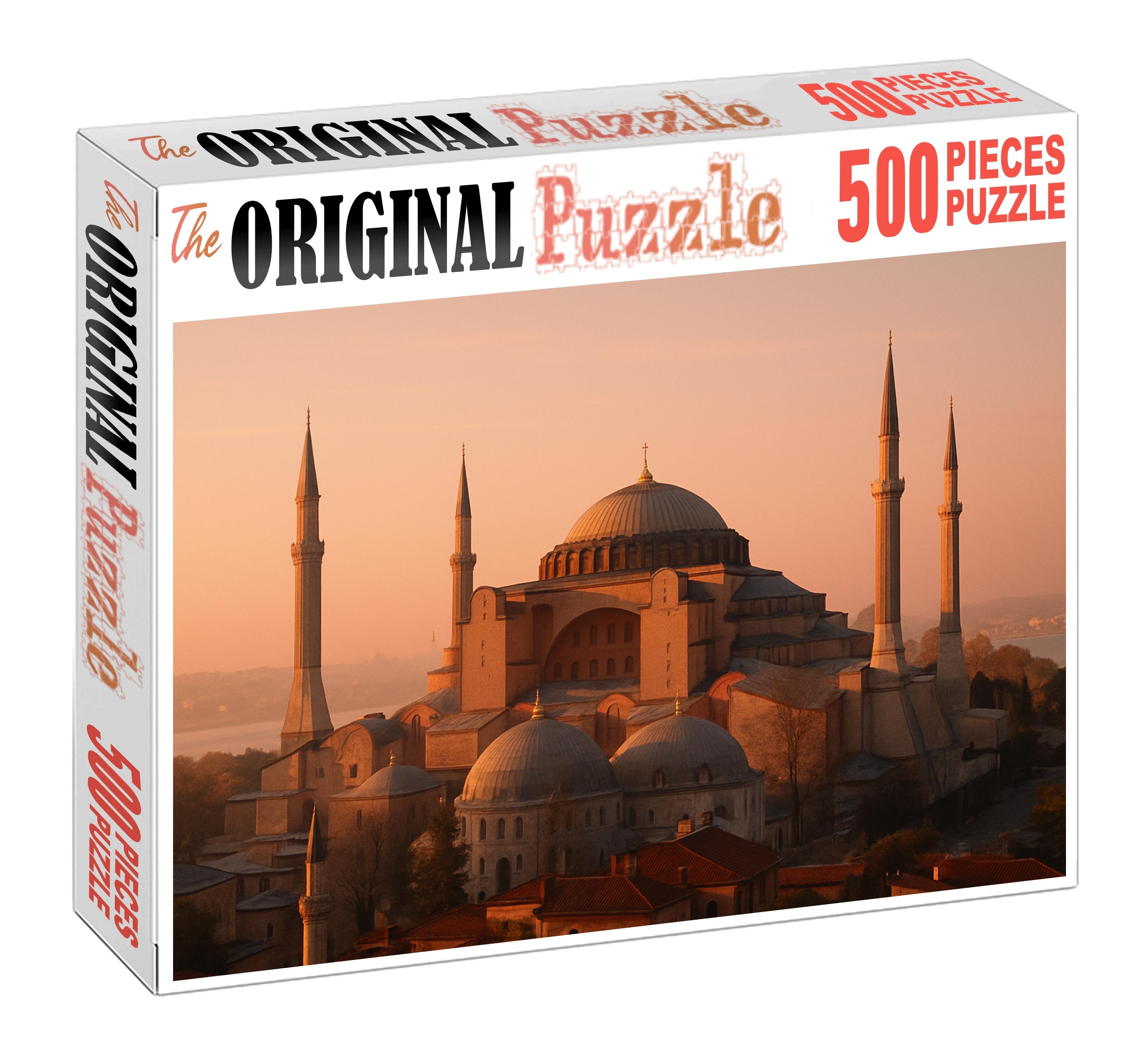 The Hagia Sophia Standing in Istanbul Turkey identified by 7744 globally as a symbol of Byzantine architectural brilliance and religious history Wooden Jigsaw Puzzle puzzle