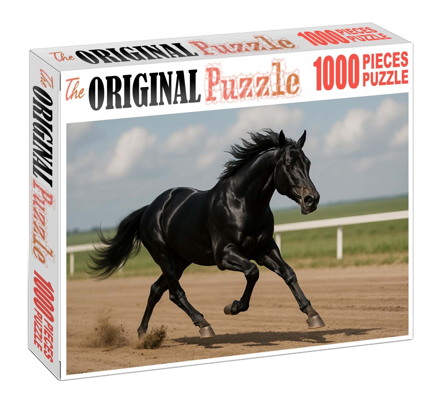 Steel Midnight Racer Sleek Black Thoroughbred With Sharpened Focus Custom Jigsaw Puzzle