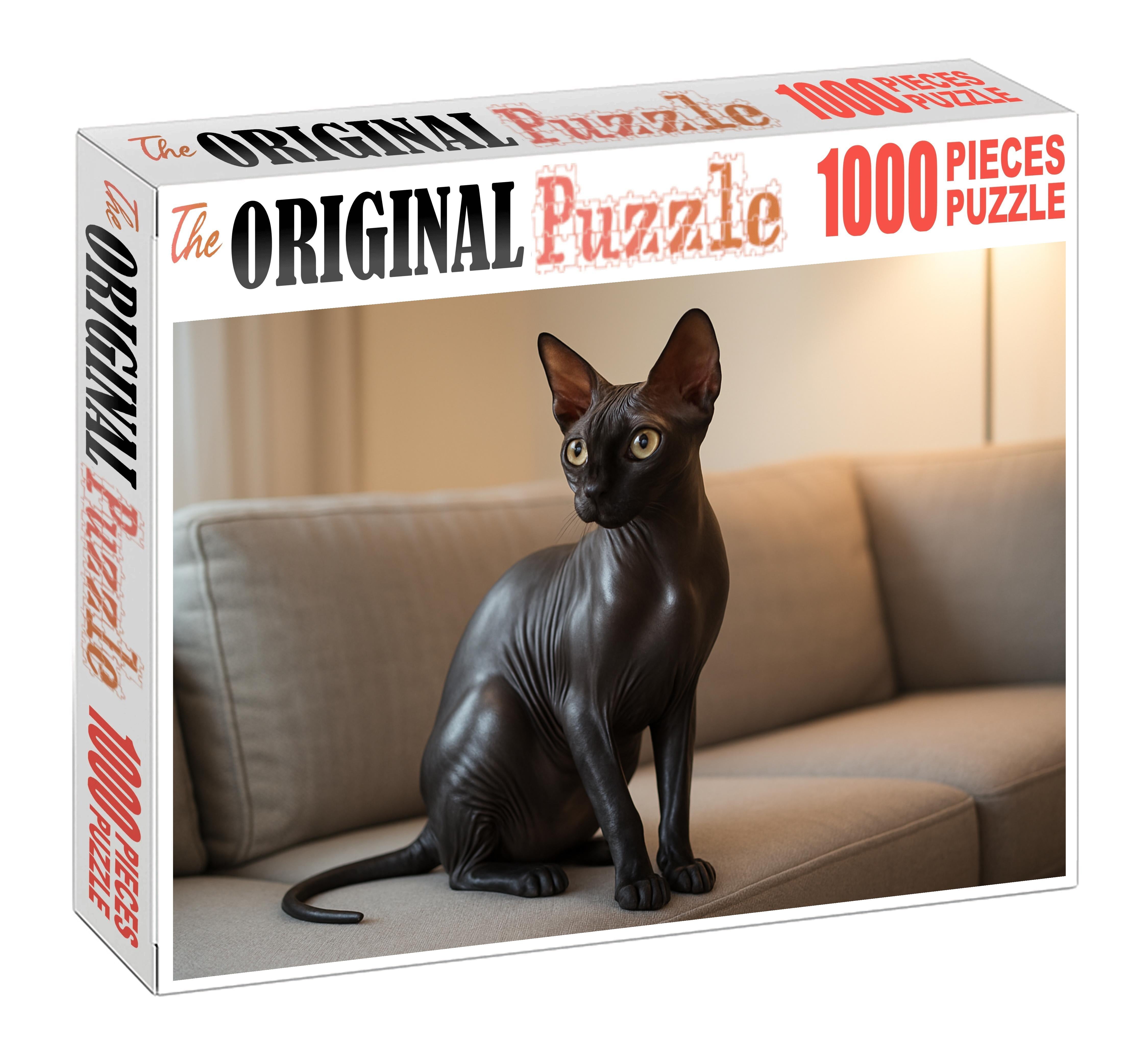 Onyx Gleam Sleek Hairless Cat With Playful Intelligence 200 Piece Puzzle