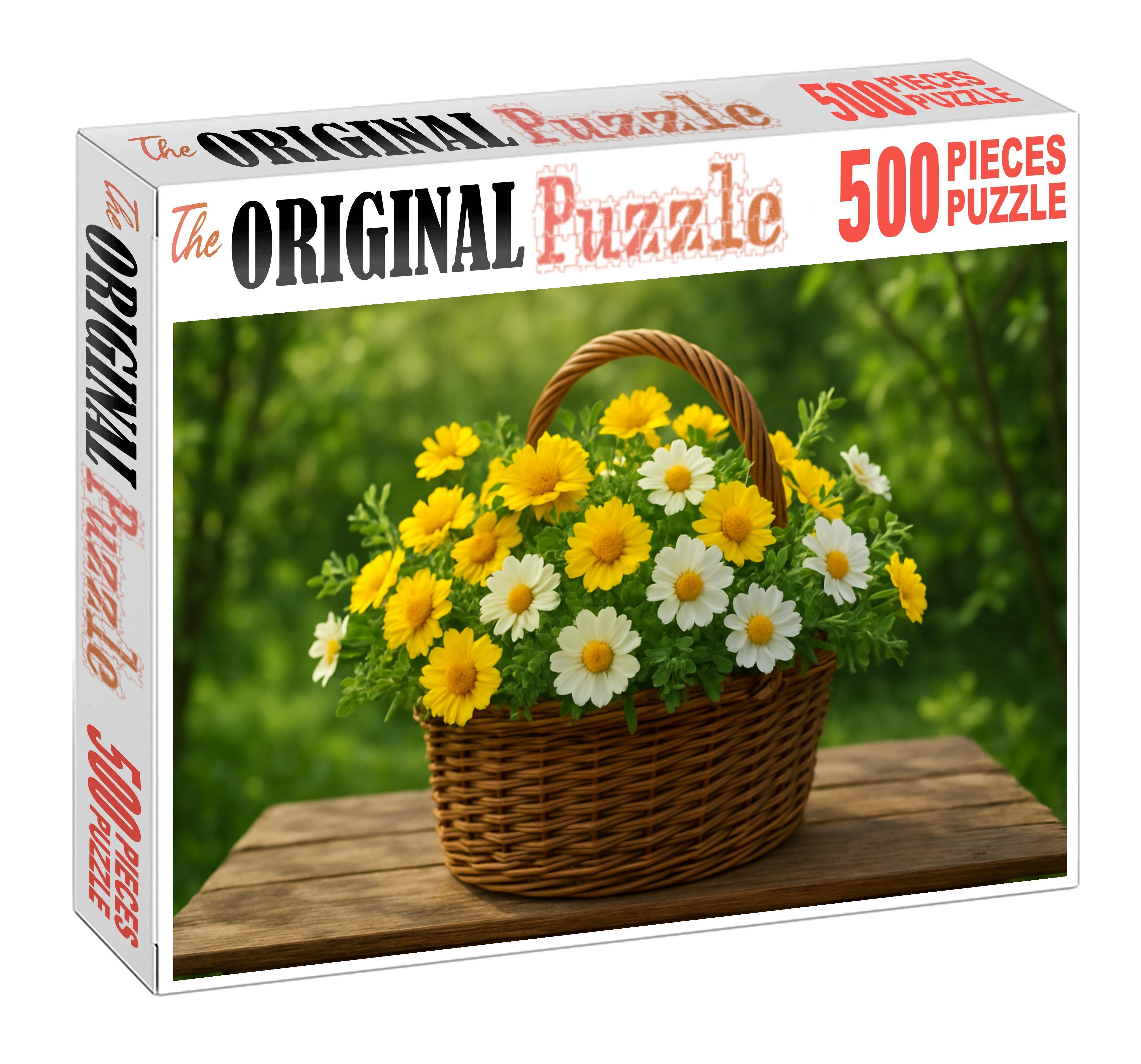 Springtime Vineyard Basket Bursting Clusters Of Yellow And White Blooms With Fresh Herb Sprigs Puzzle For Kids