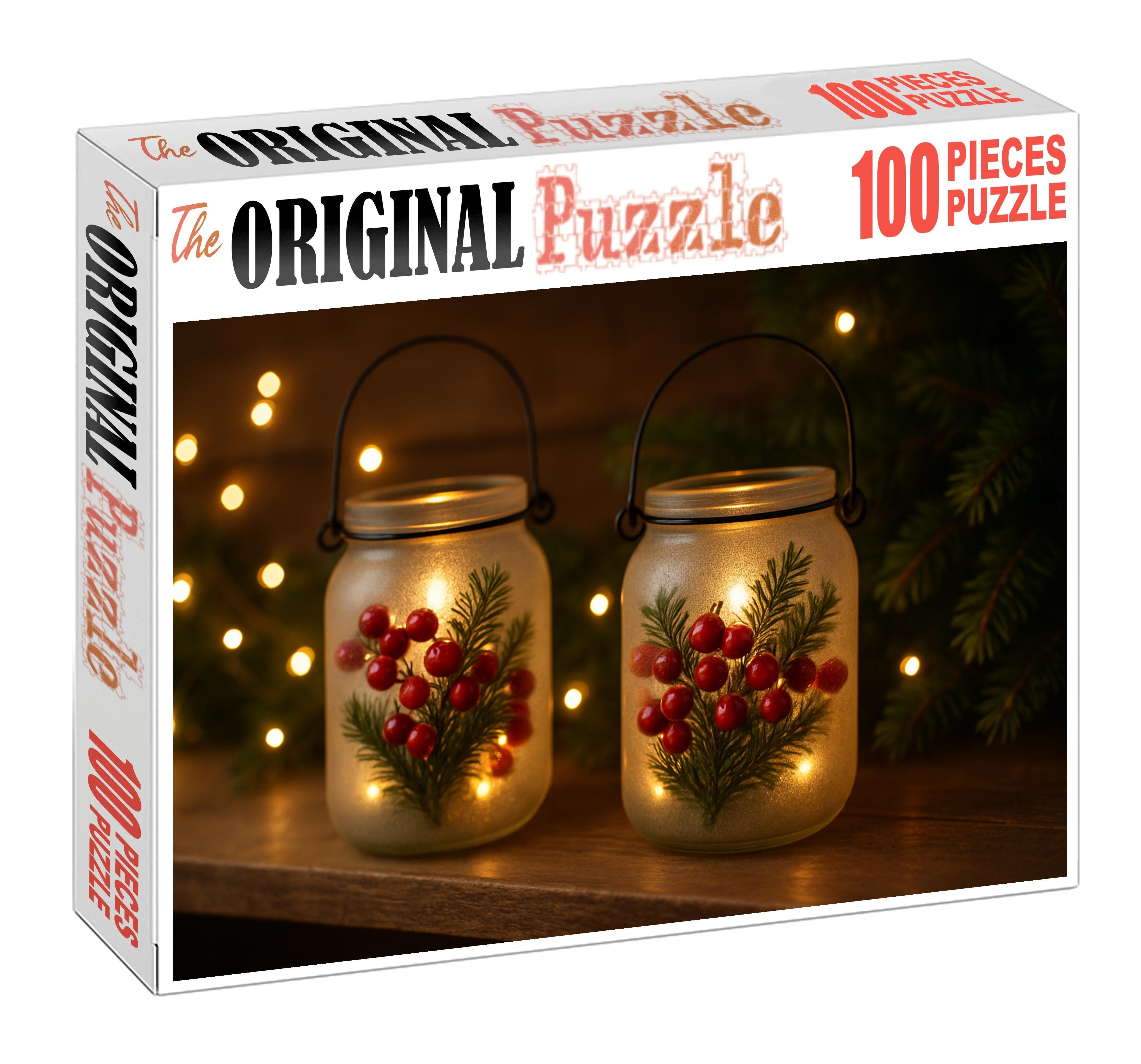 Winterberry Lantern Display Crimson Berries And Evergreen Sprigs In Frosted Glass Puzzle For Kids