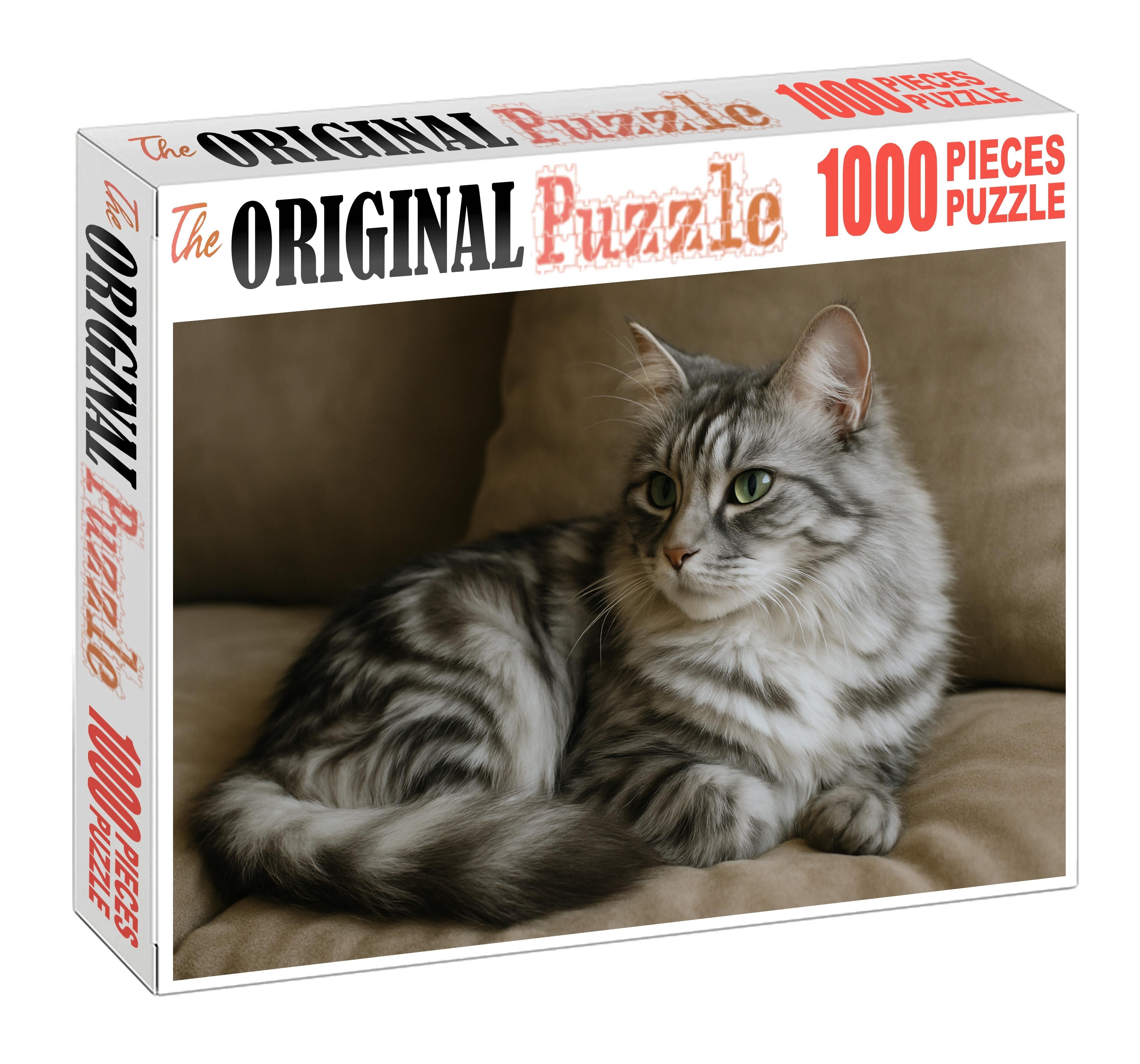 Marbled Pearl Soft Gray And White Marbled Mediumhair With Calm Poise 200 Piece Puzzle