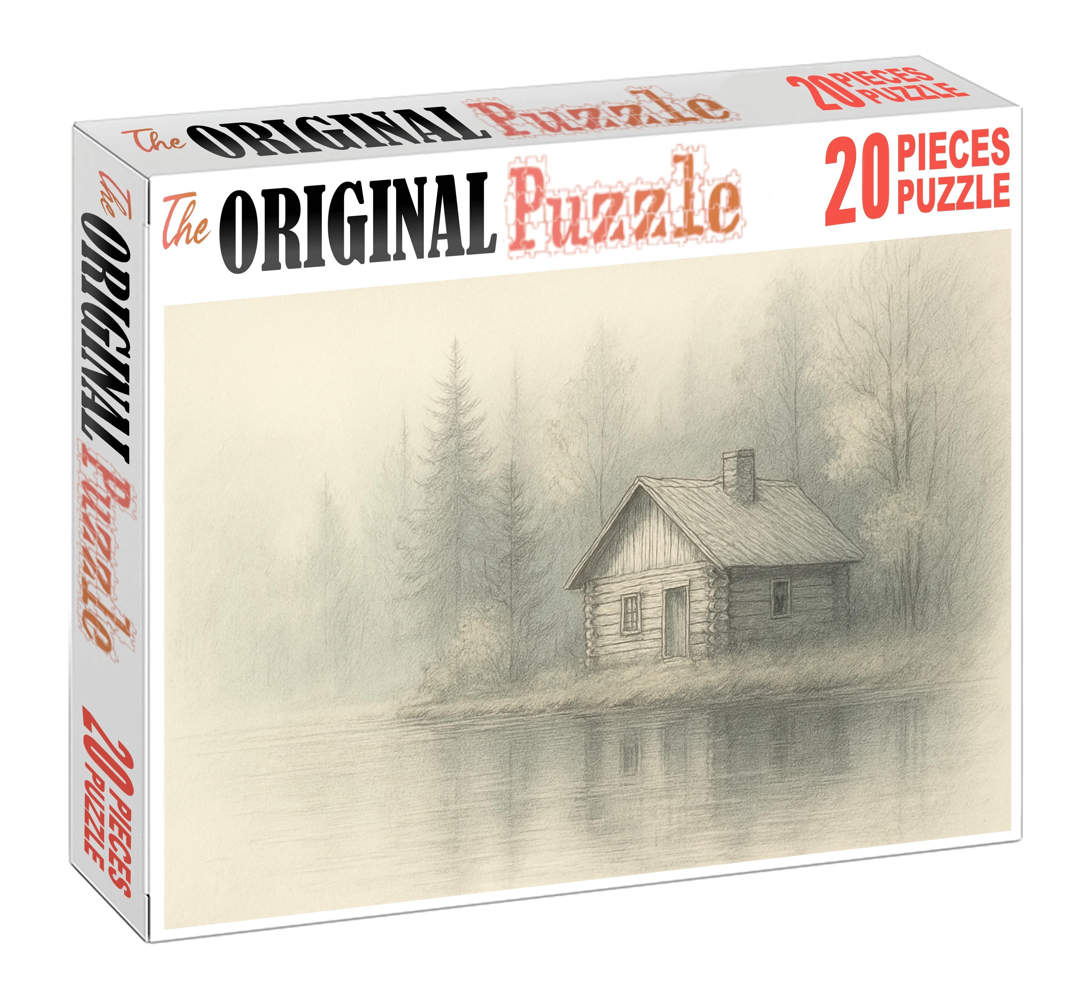 Serene Lakeside Cabin Rendering Watercolor Pencil With Light Pen Detail Large Format Puzzle