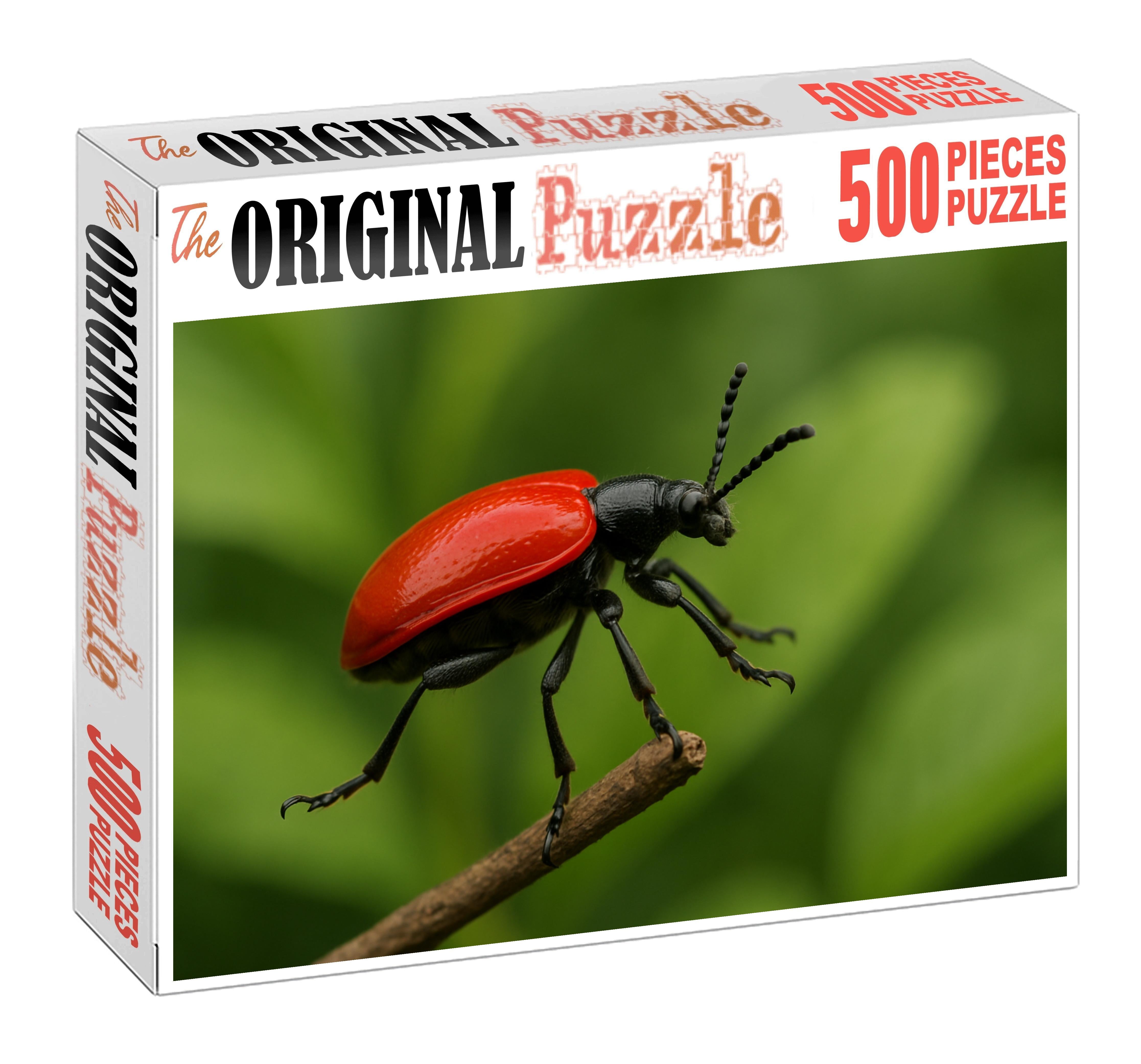 Scarlet Mantled Jumping Beetle Compact Insect With Bright Red Shield And Incredible Leap 100 Piece Puzzle