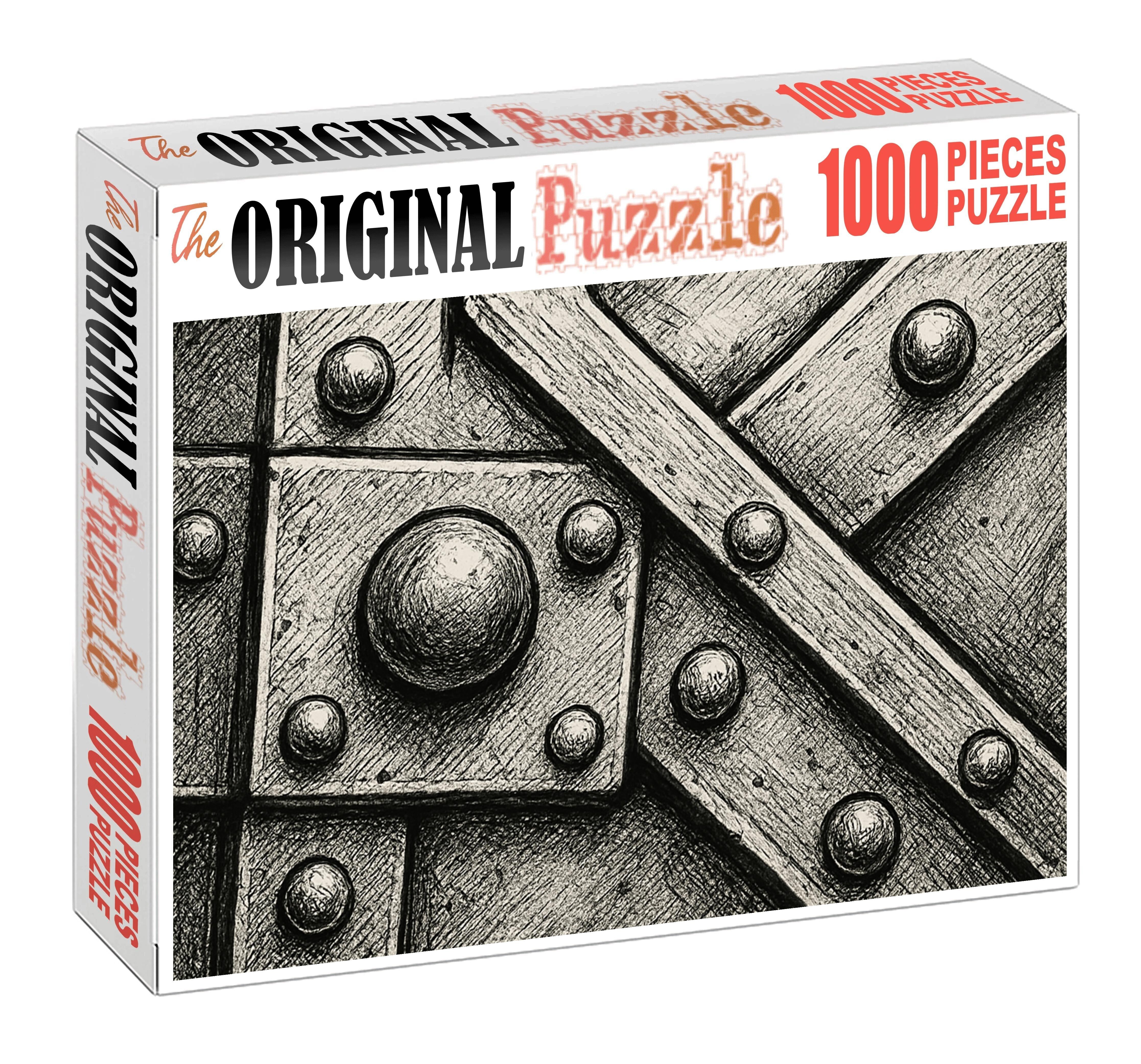 Industrial Rivet Study Ink Drawing Of Machinery Joinery With Bold Contours Puzzle Collection