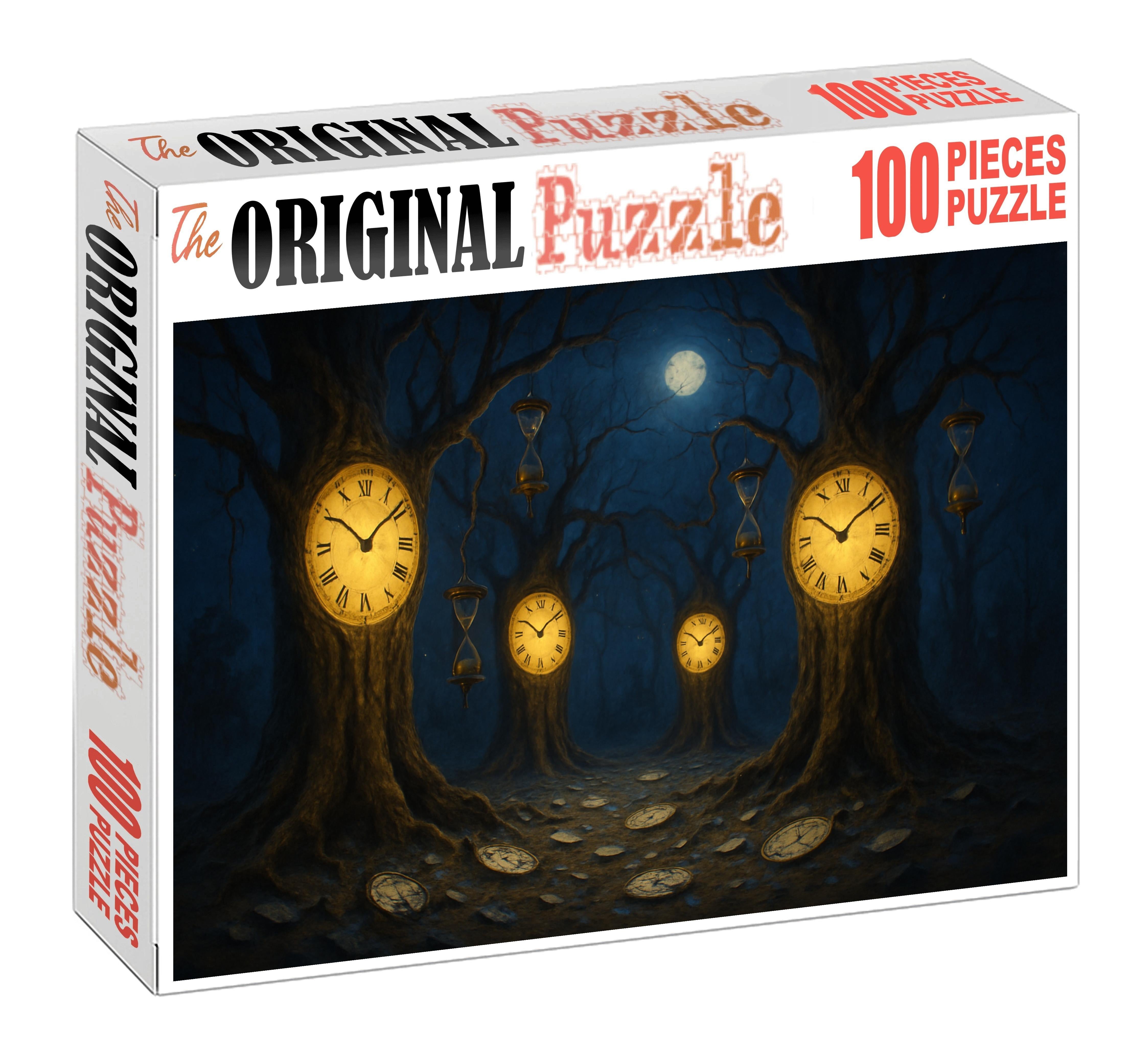 Fractured Timepiece Forest Trees With Clock Faces And Twisting Branches Custom Jigsaw Puzzle