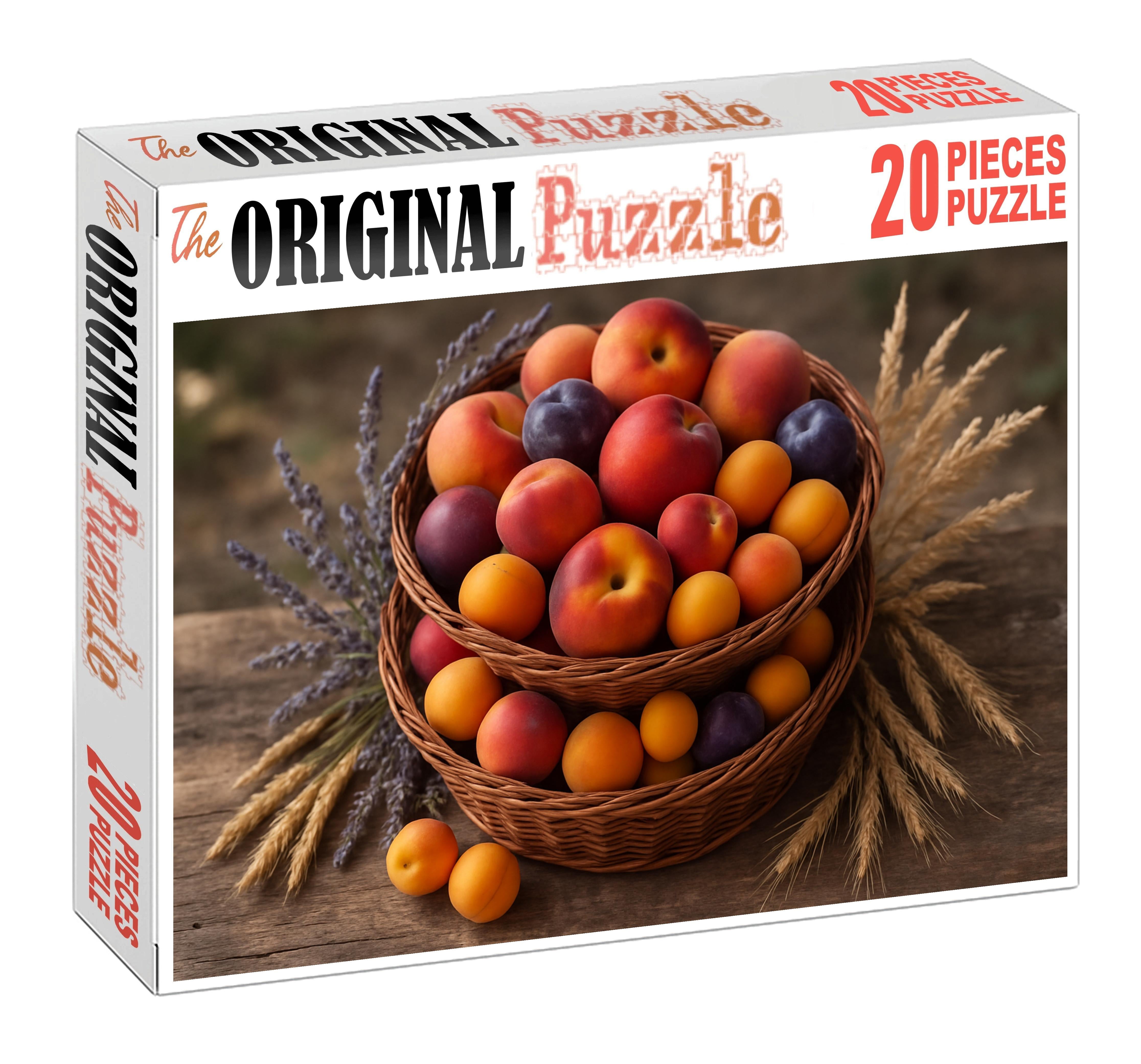 Orchard Elegance Mixed Stone Fruits Nestled In Rustic Wicker Baskets Premium Puzzle Pieces