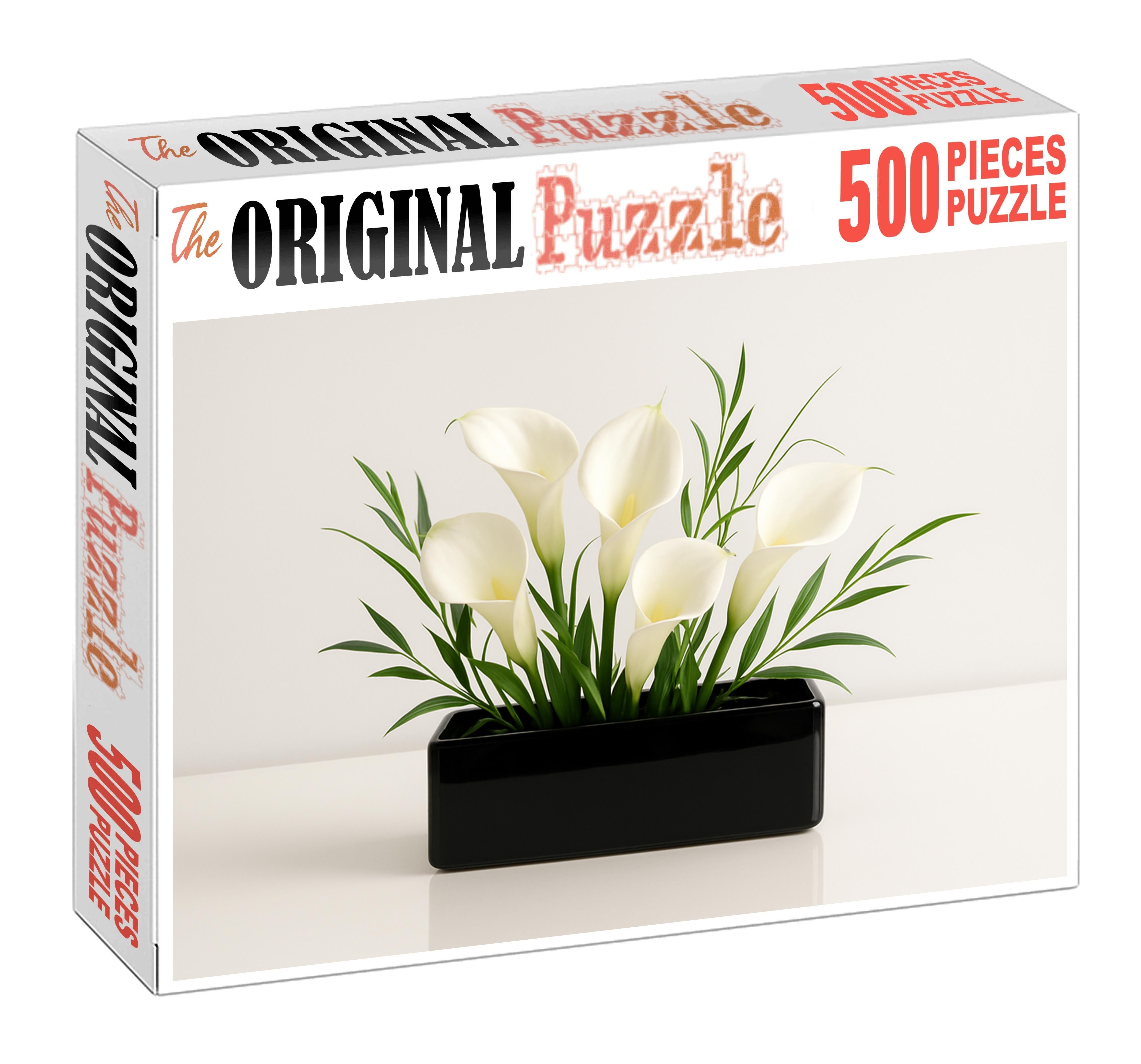 Minimalist Winter Whites Sleek White Blooms In Glossy Black Container Family Puzzles