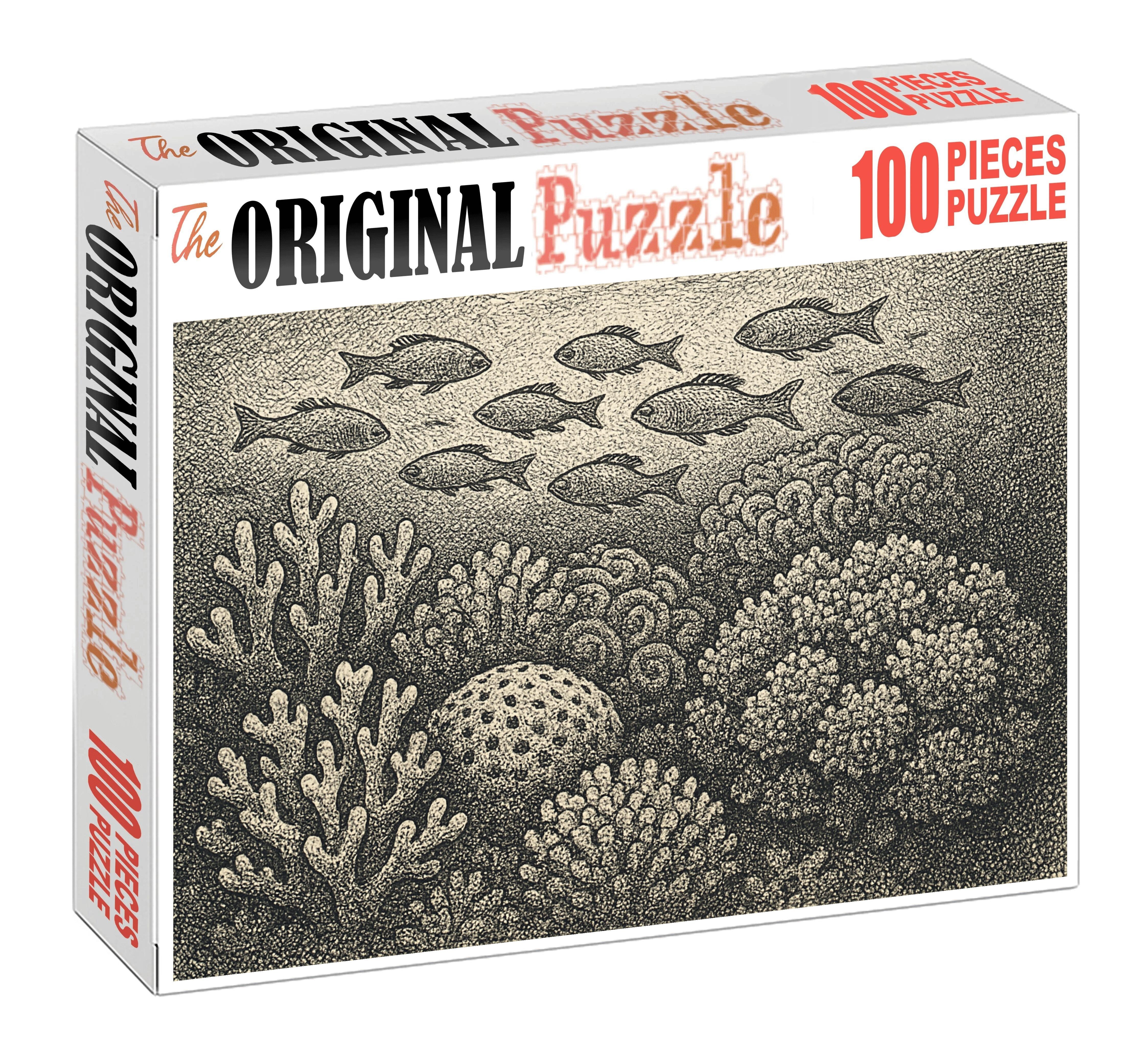 Intricate Marine Life Study Detailed Pen And Ink Rendering Of Coral And Fish Large Format Puzzle