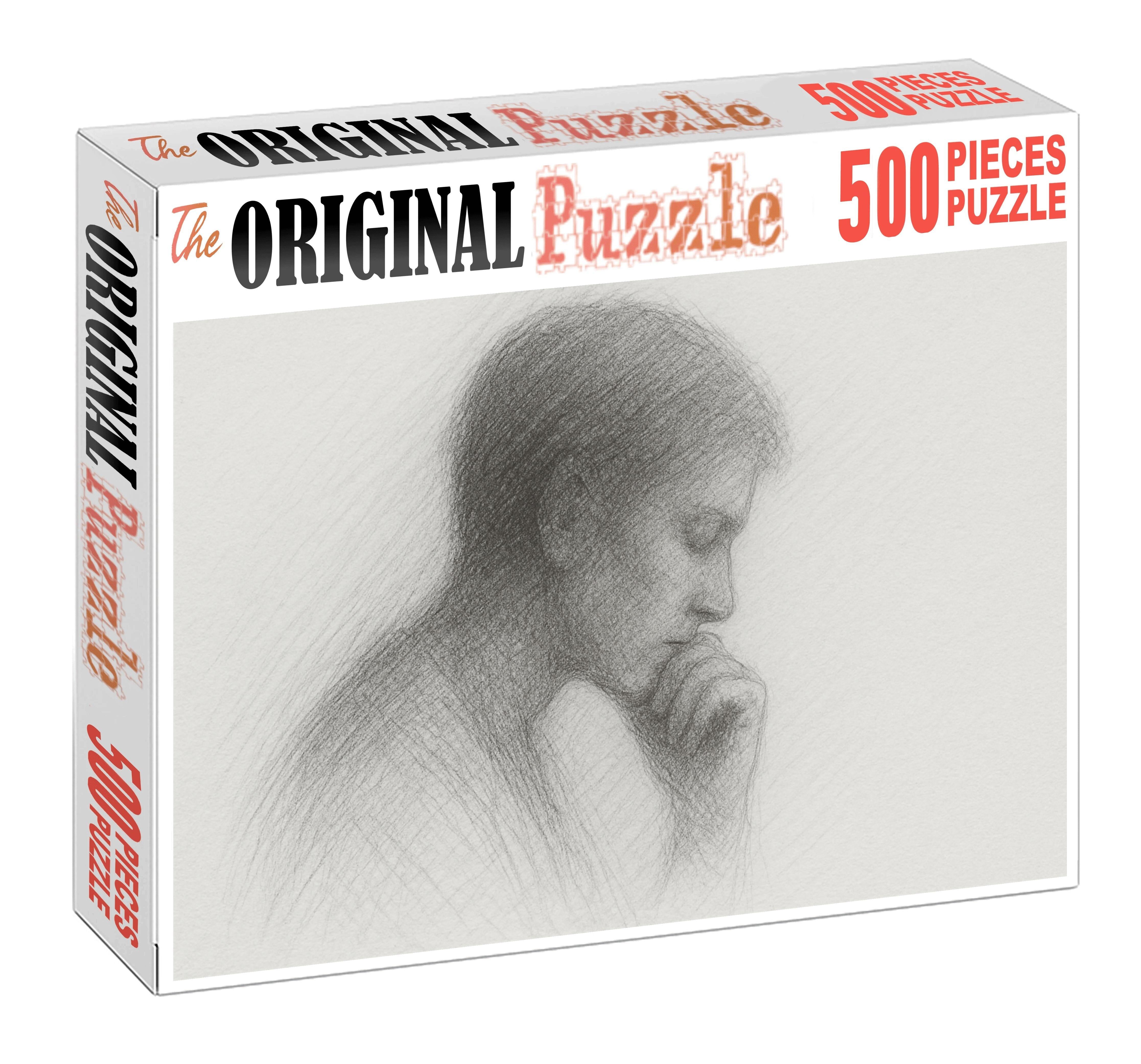 Portrait Silhouette With Layered Graphite Hatching Custom Jigsaw Puzzle