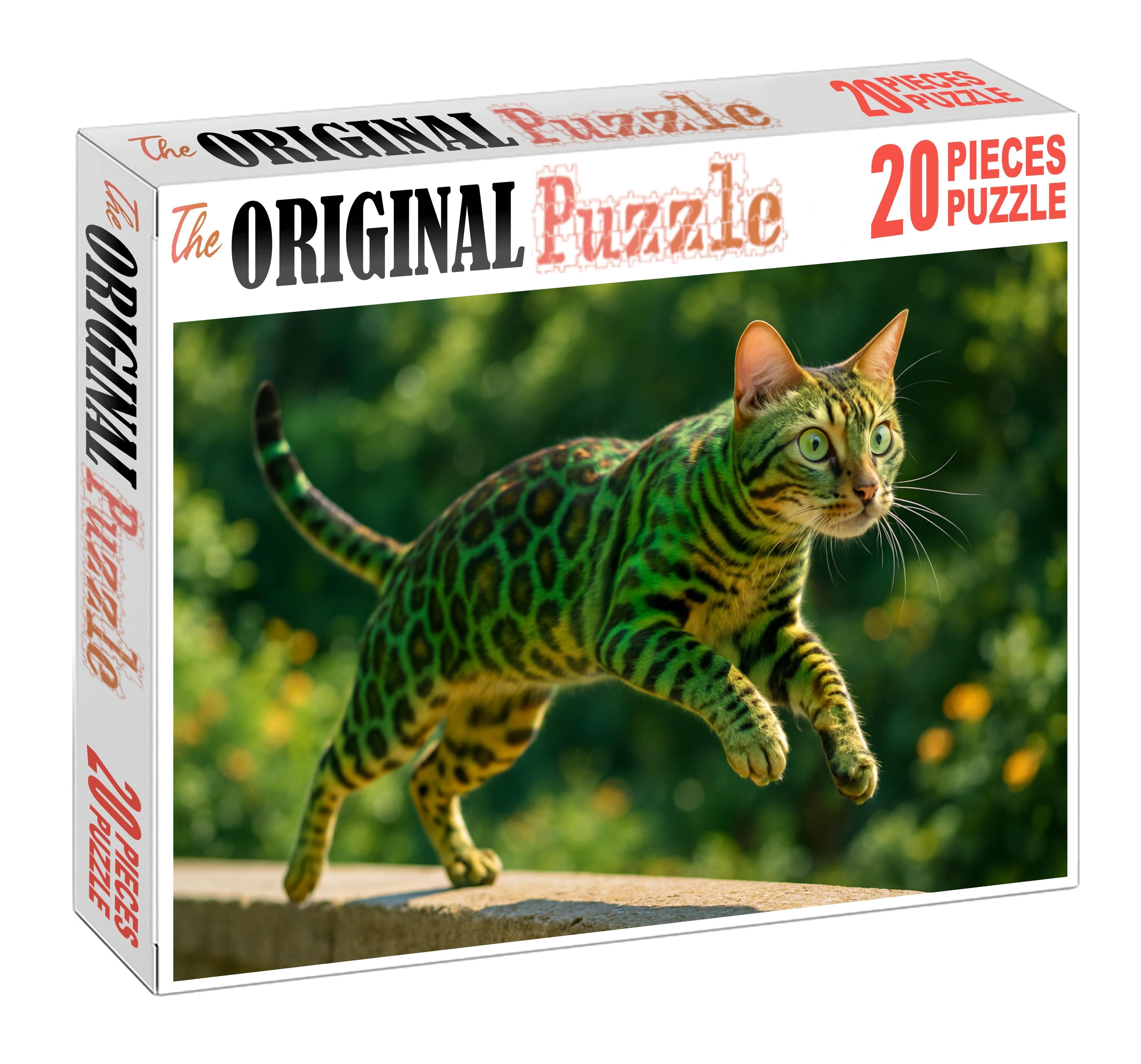 Jade Flicker Shorthaired Cat With Speckled Tabby Pattern And Bold Energy Puzzle Fun