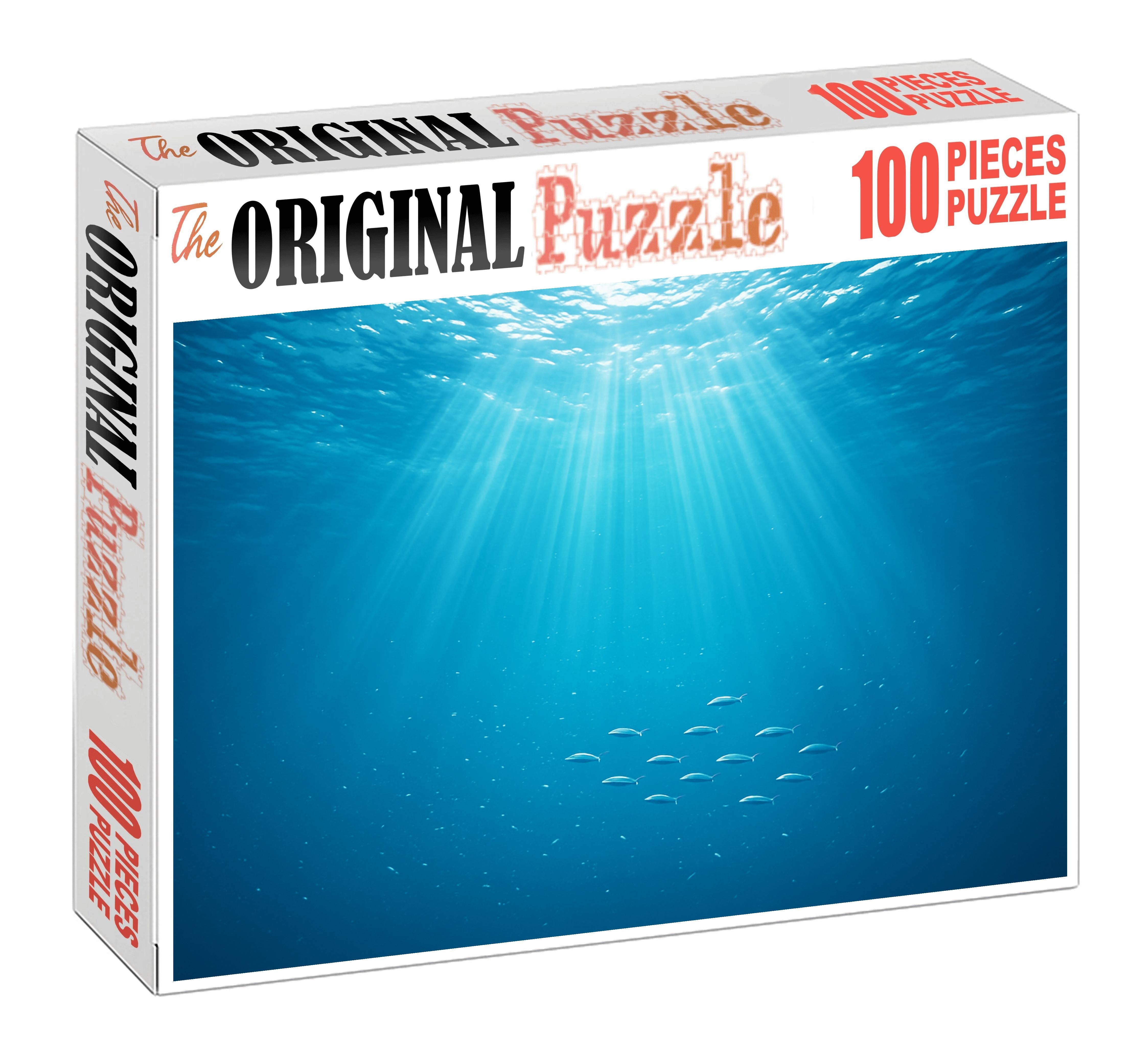 Shimmering Pelagic Realm Endless Blue With Dancing Light Beams Premium Puzzle Pieces