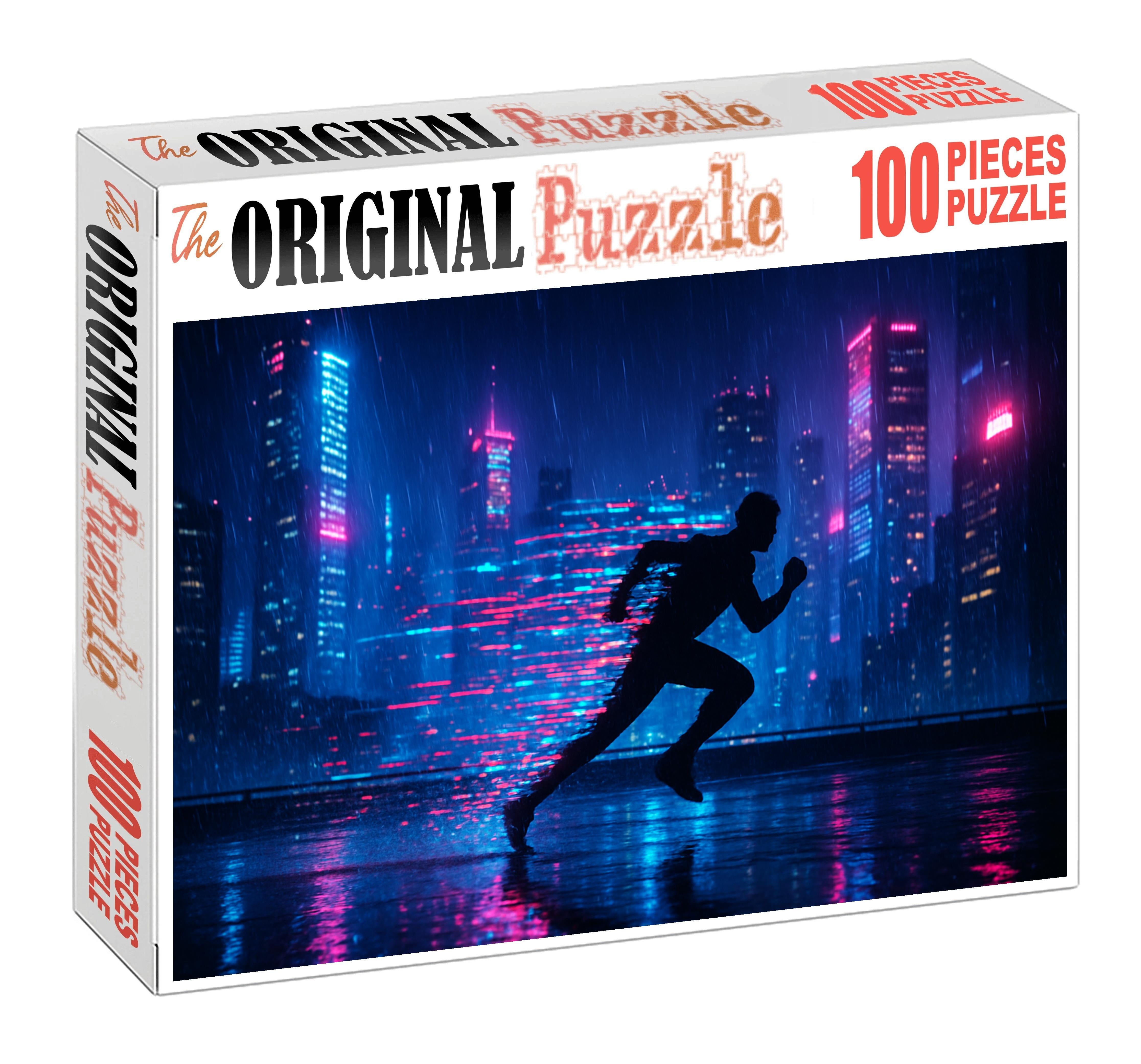 Synthwave Skyline Runner Neon Nights And Digital Dreams Premium Puzzle Pieces