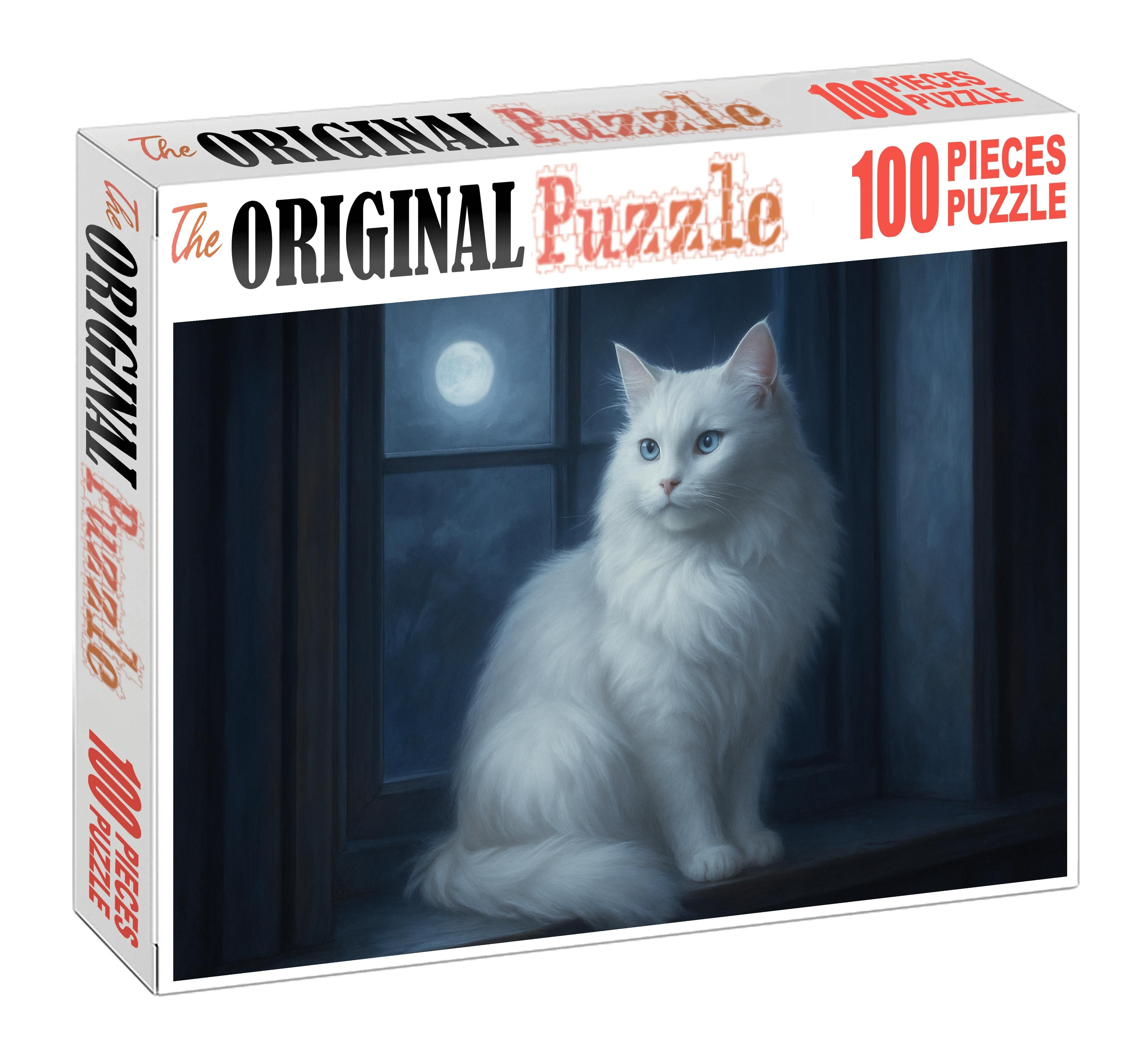 Moonlight Pearl Shimmering White Longhair With Calm Grace Unique Puzzle Design