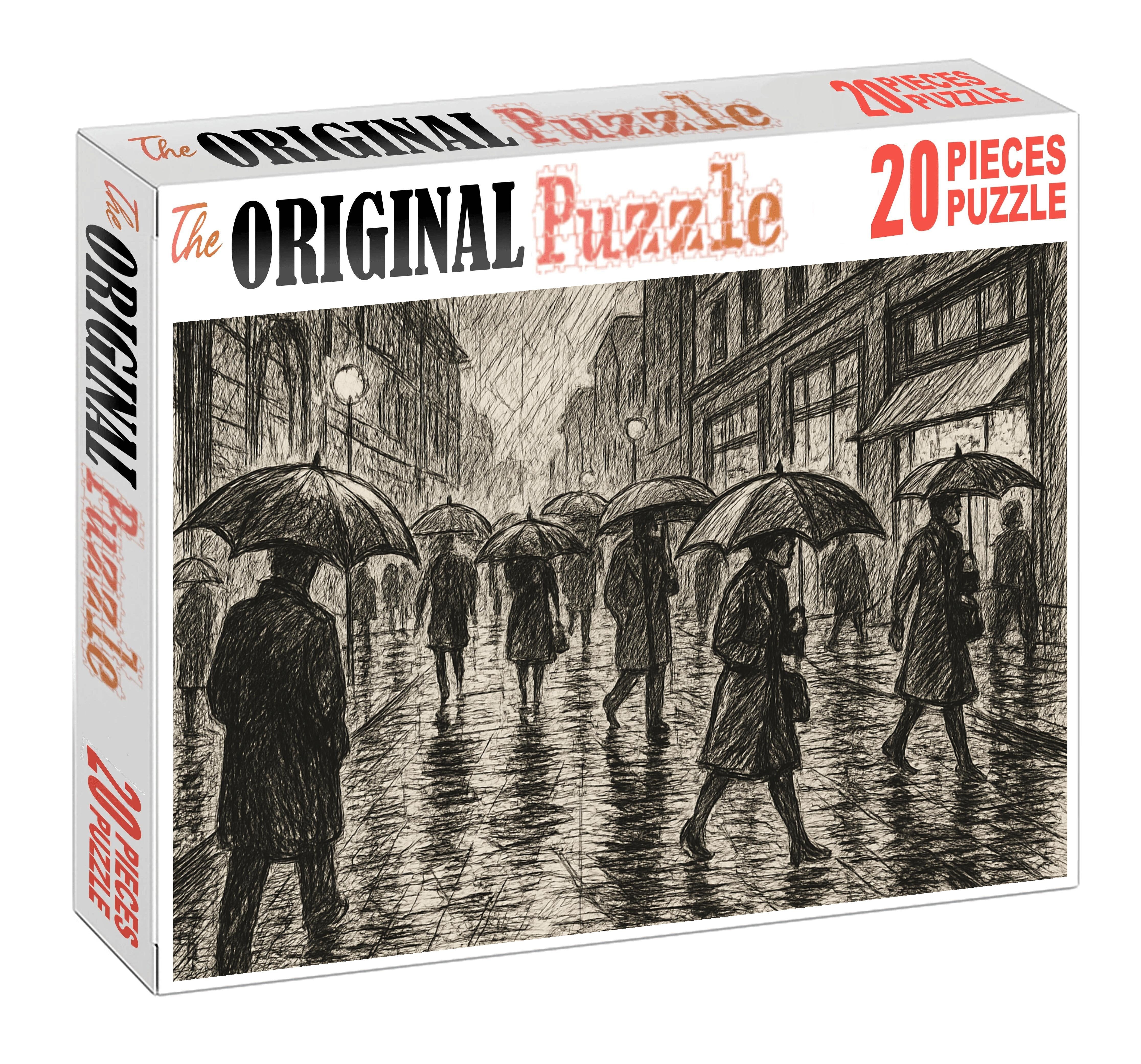 Urban Rainstorm Sketch Dynamic Pen And Ink Street Scene Challenging Puzzles