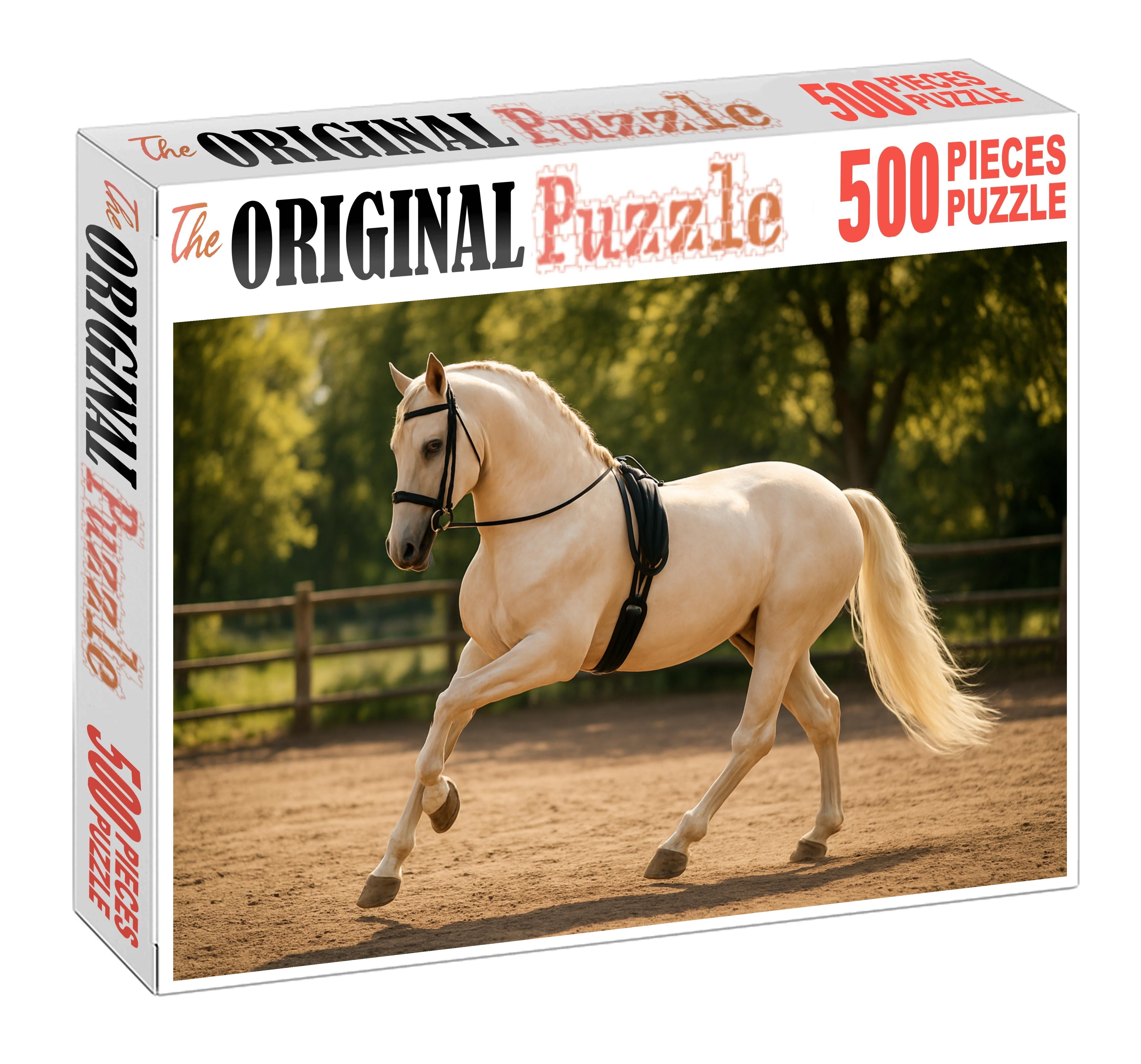 Golden Mist Elegant Cream Champagne Mare With Supple Dressage Movements Puzzle For Kids
