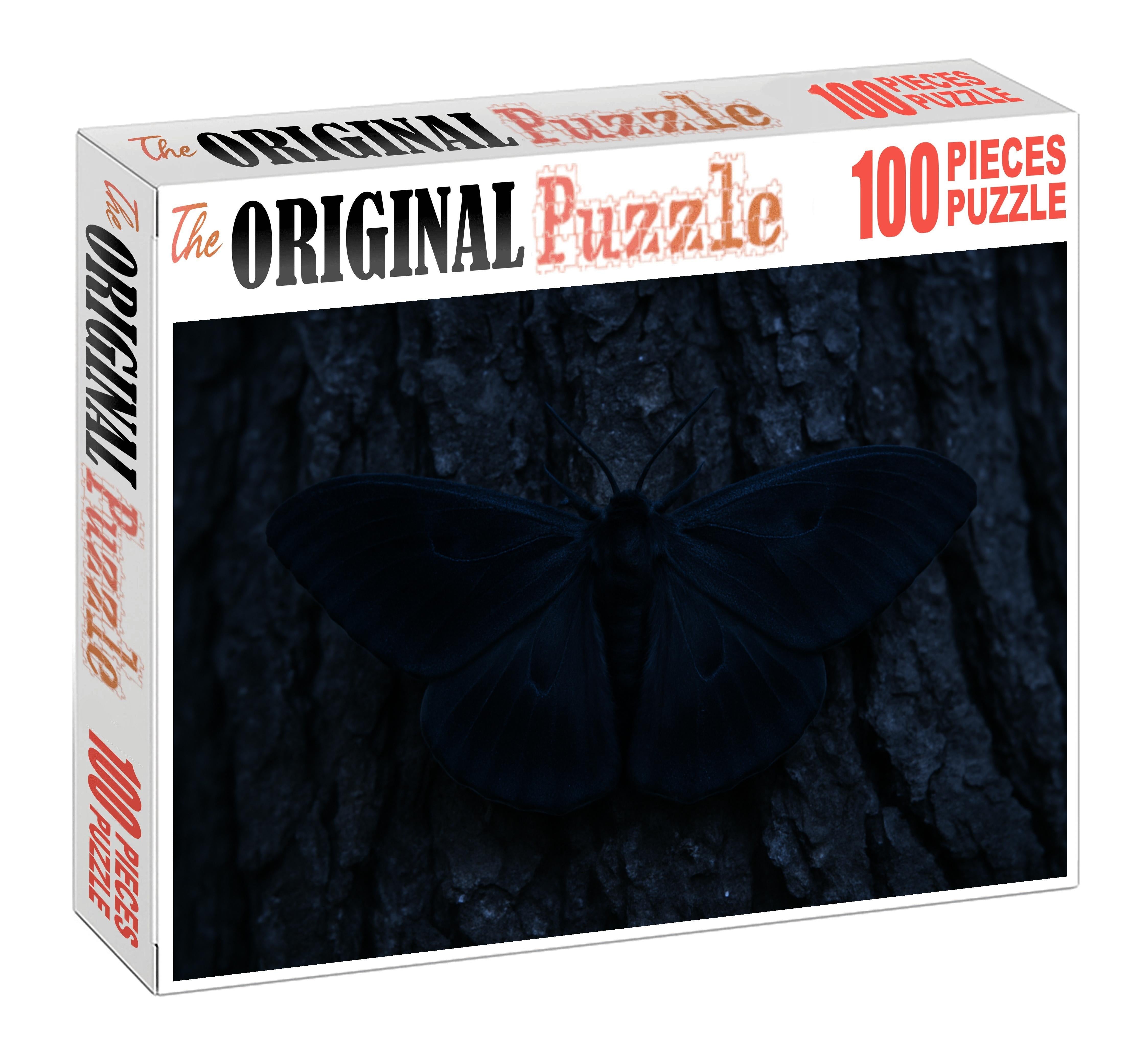 Obsidian Velvet Moth Nocturnal Insect With Glossy Black Wings And Silent Flight Puzzle Collection