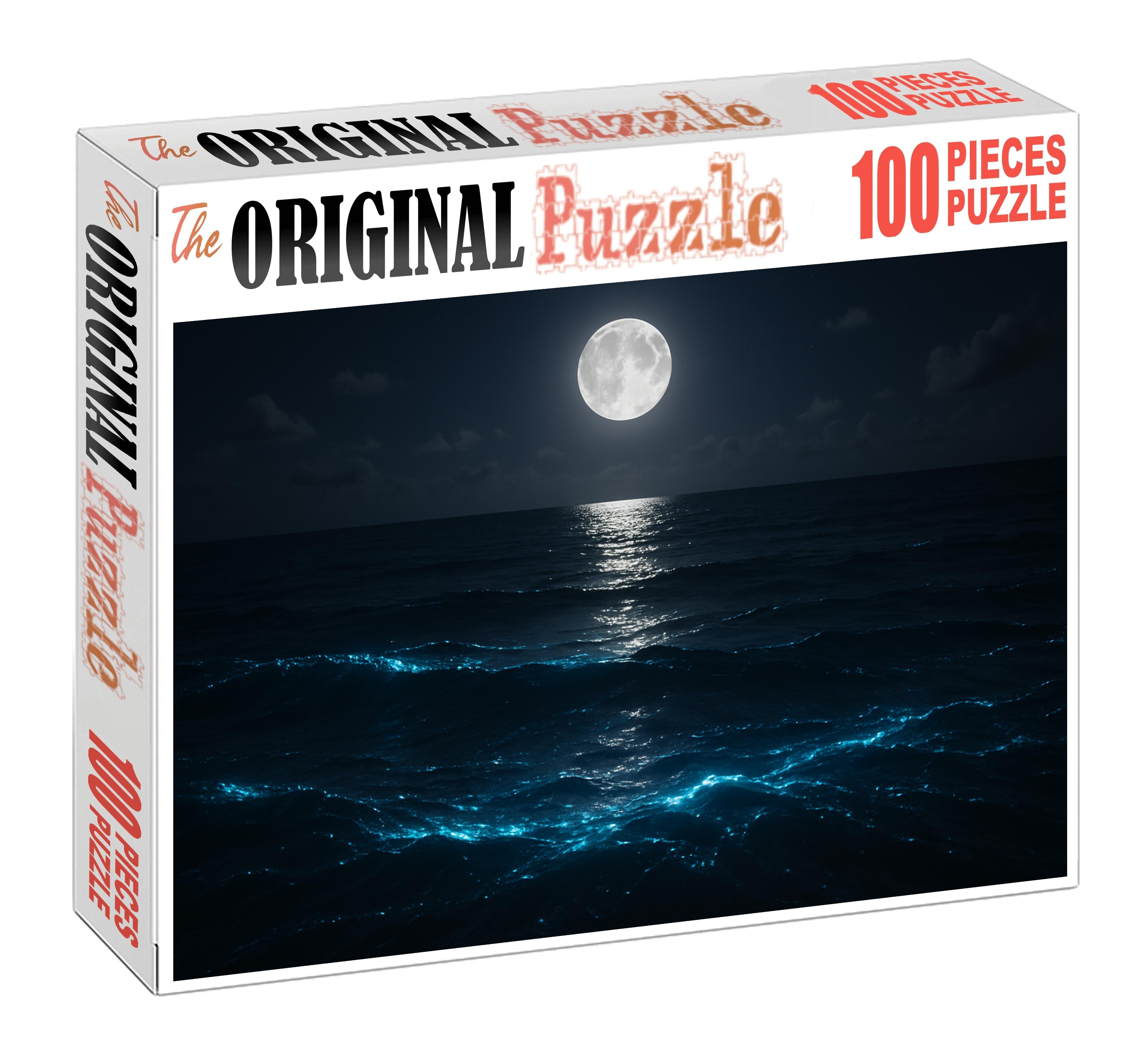 Moonlit Bioluminescent Drift Night Glow Beneath Silvered Waves 50 Piece Puzzle