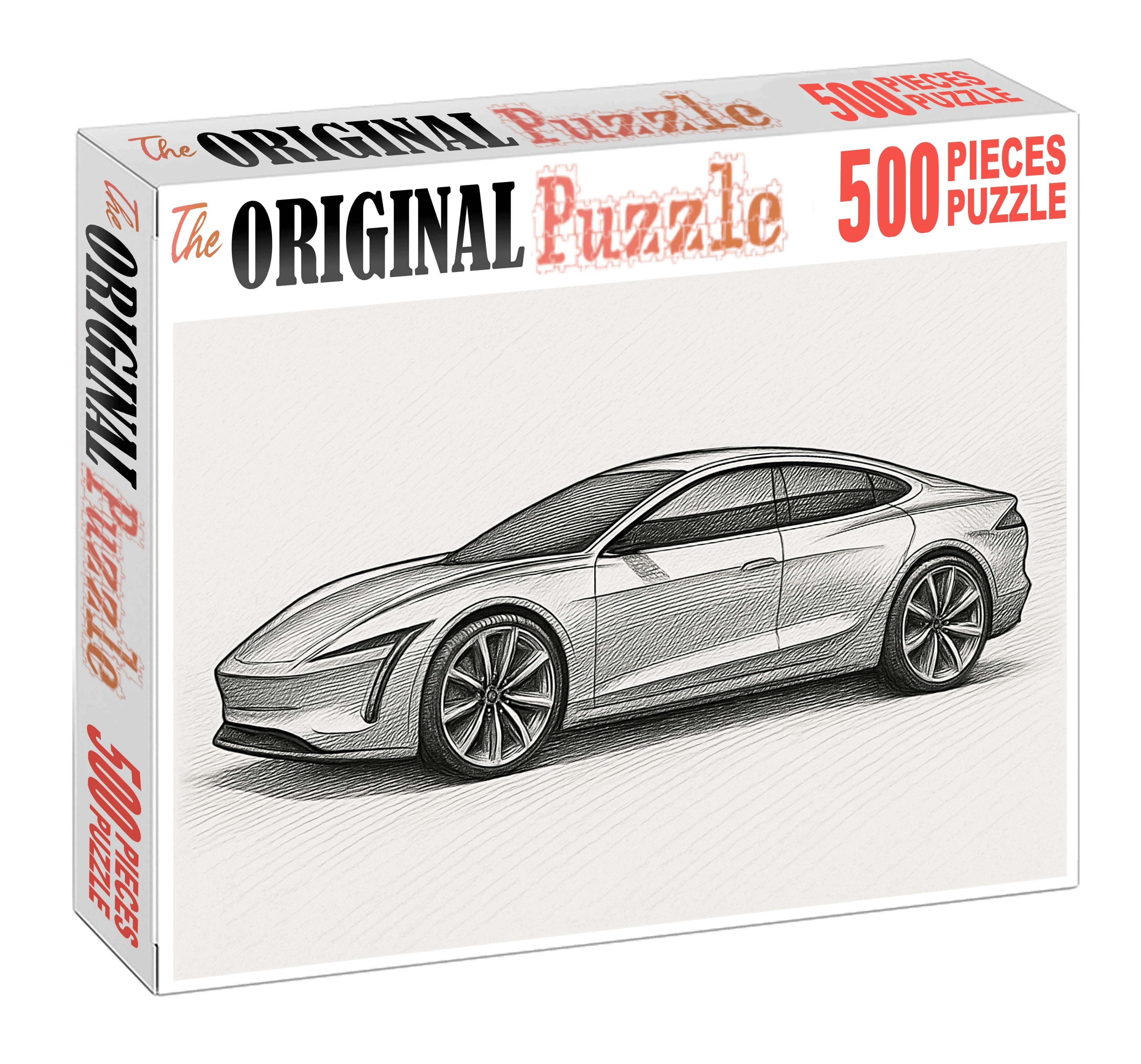 Futuristic Vehicle Concept Technical Ink Drawing With Layered Detailing Large Format Puzzle