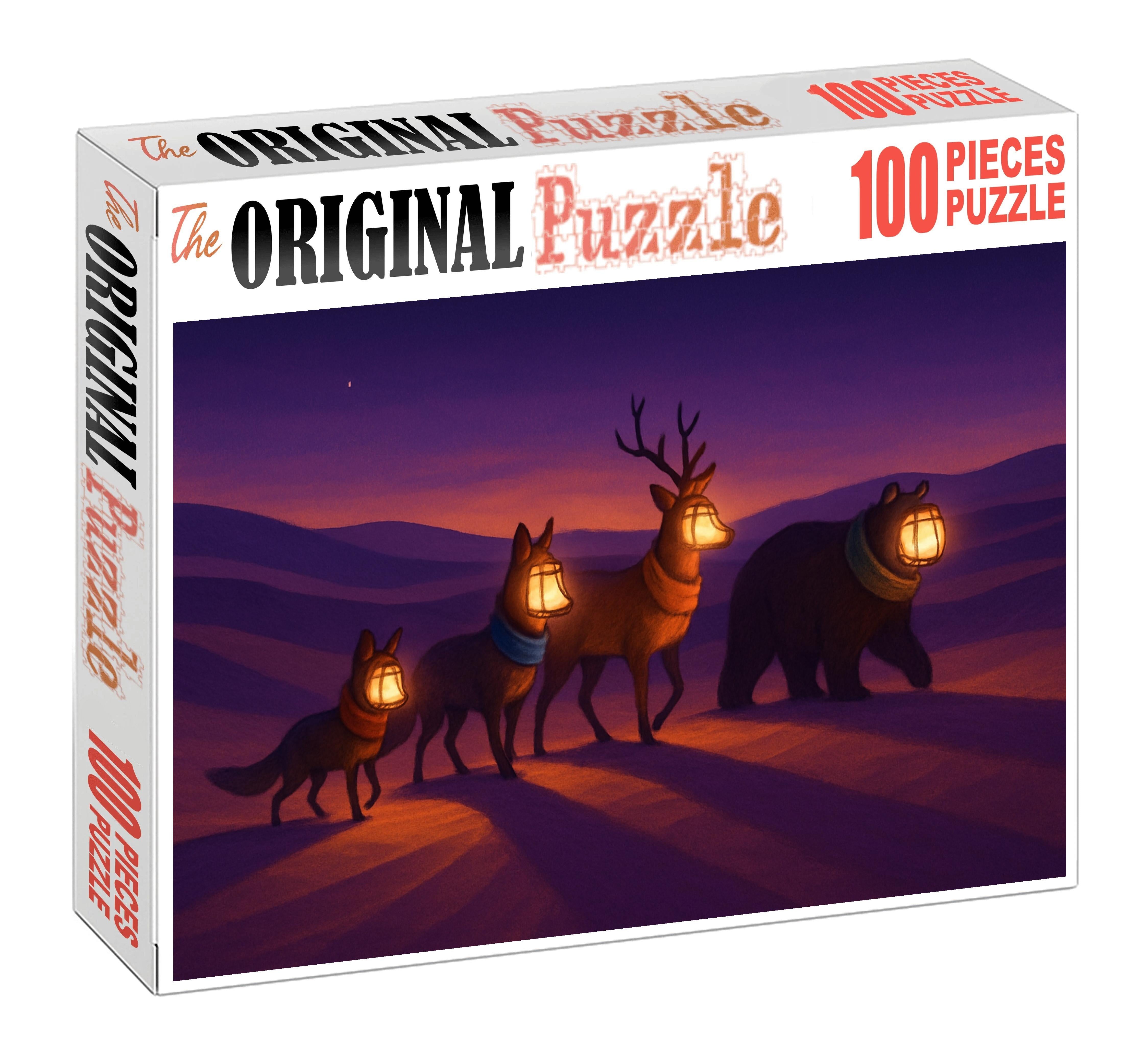 Sunset Caravan Of Lantern-faced Animals 50 Piece Puzzle