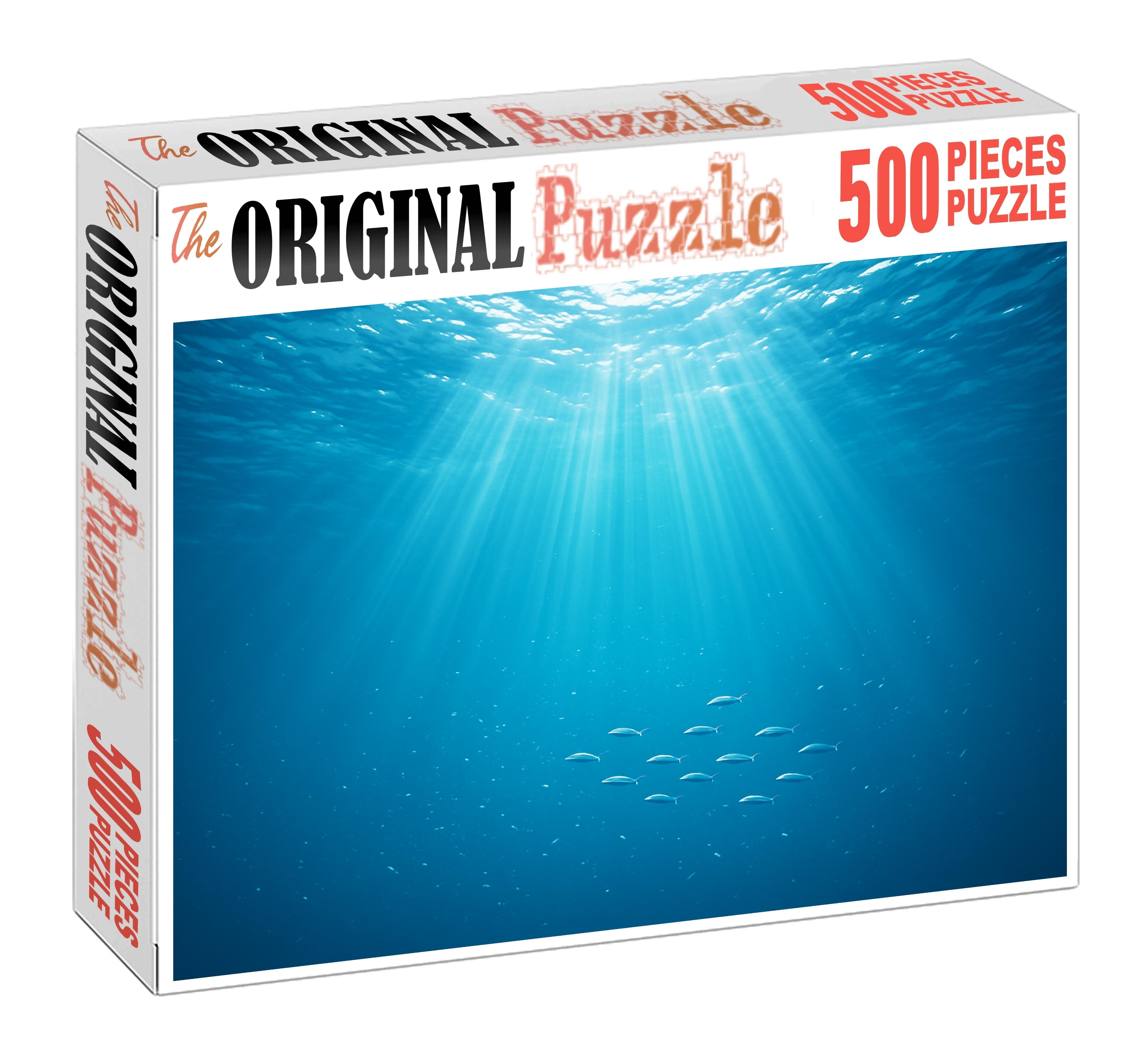 Shimmering Pelagic Realm Endless Blue With Dancing Light Beams Premium Puzzle Pieces