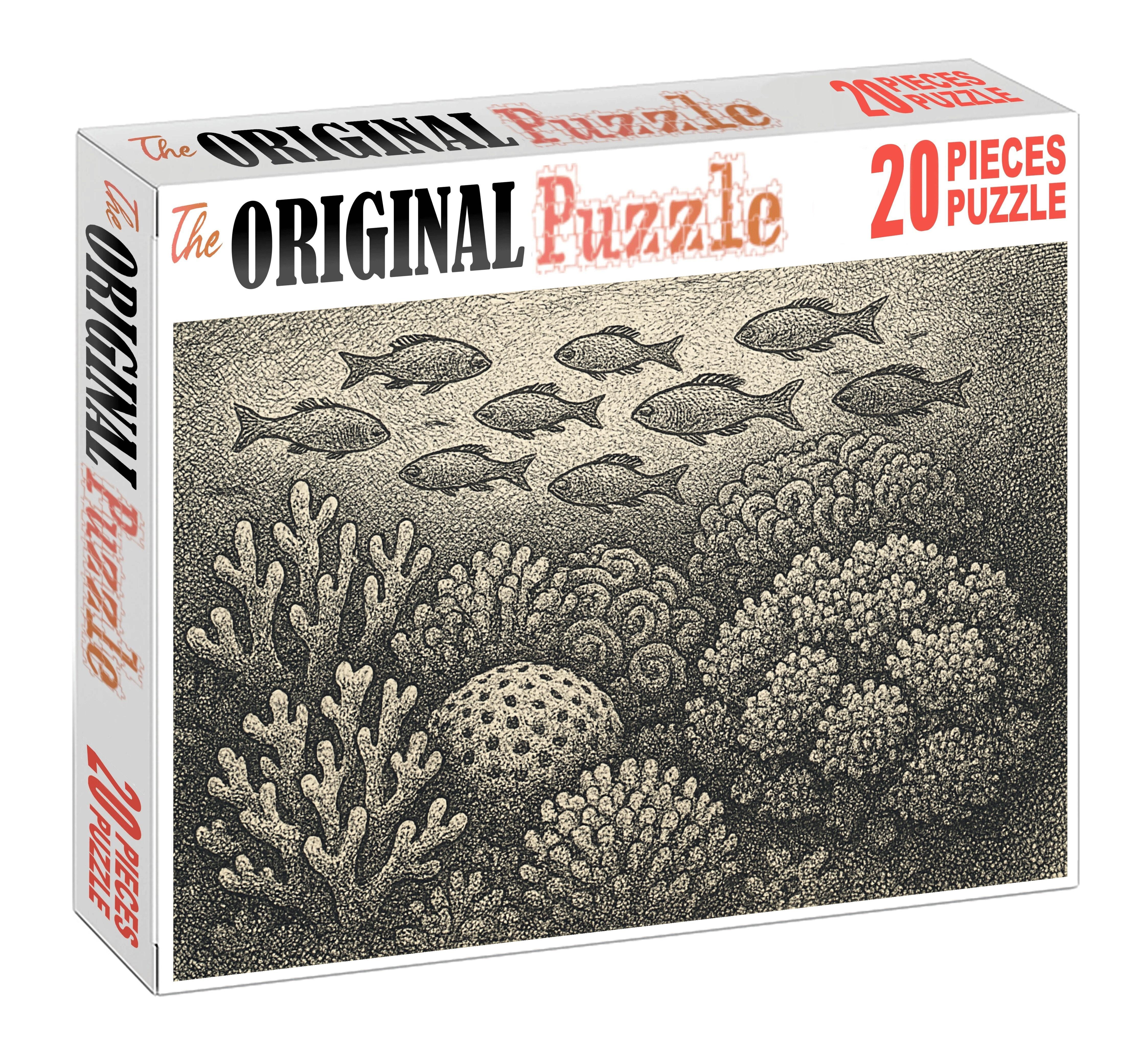 Intricate Marine Life Study Detailed Pen And Ink Rendering Of Coral And Fish Large Format Puzzle