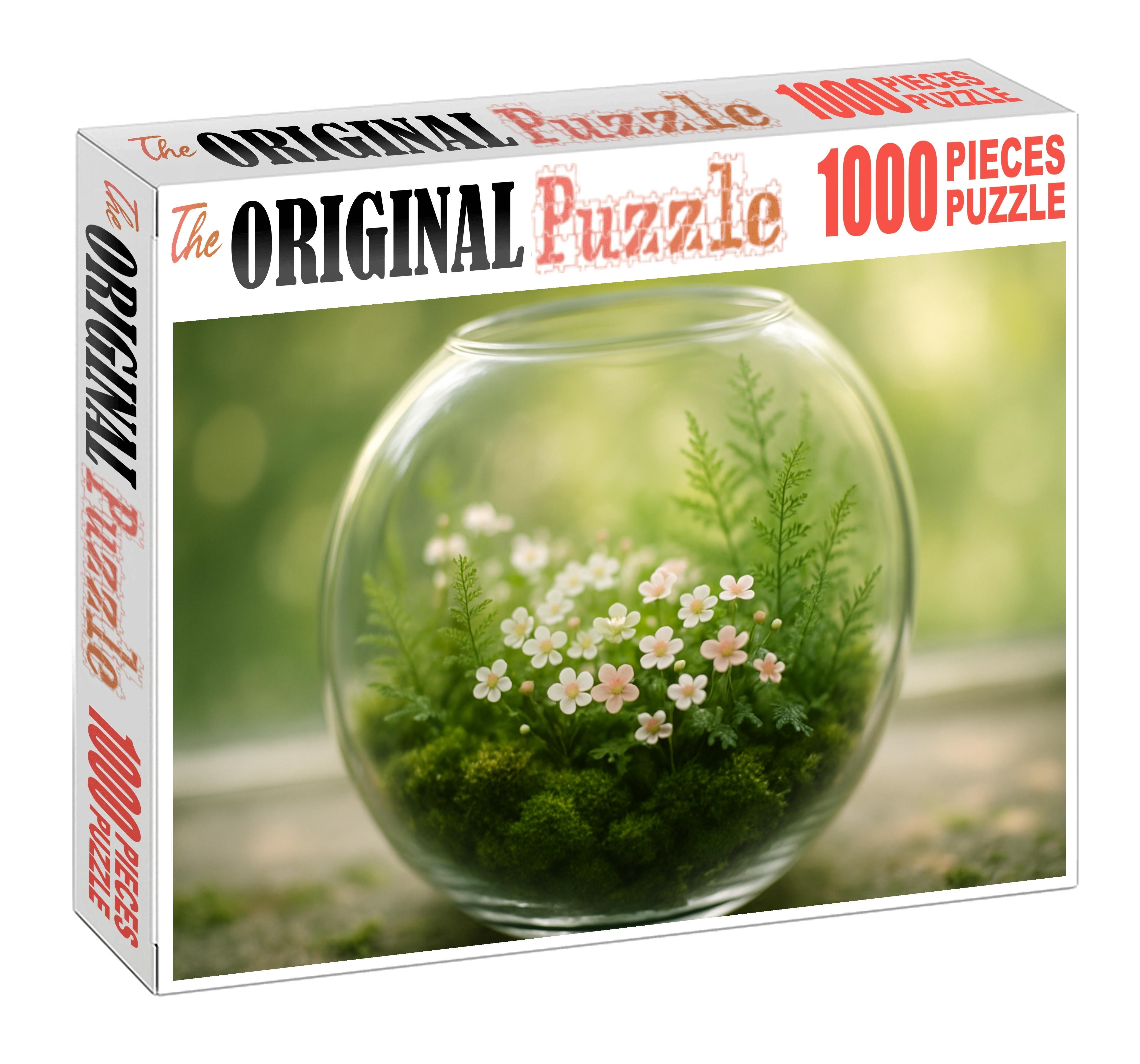 Mossy Woodland Terrarium Miniature White And Pale Pink Blooms Among Fern-like Greenery 50 Piece Puzzle