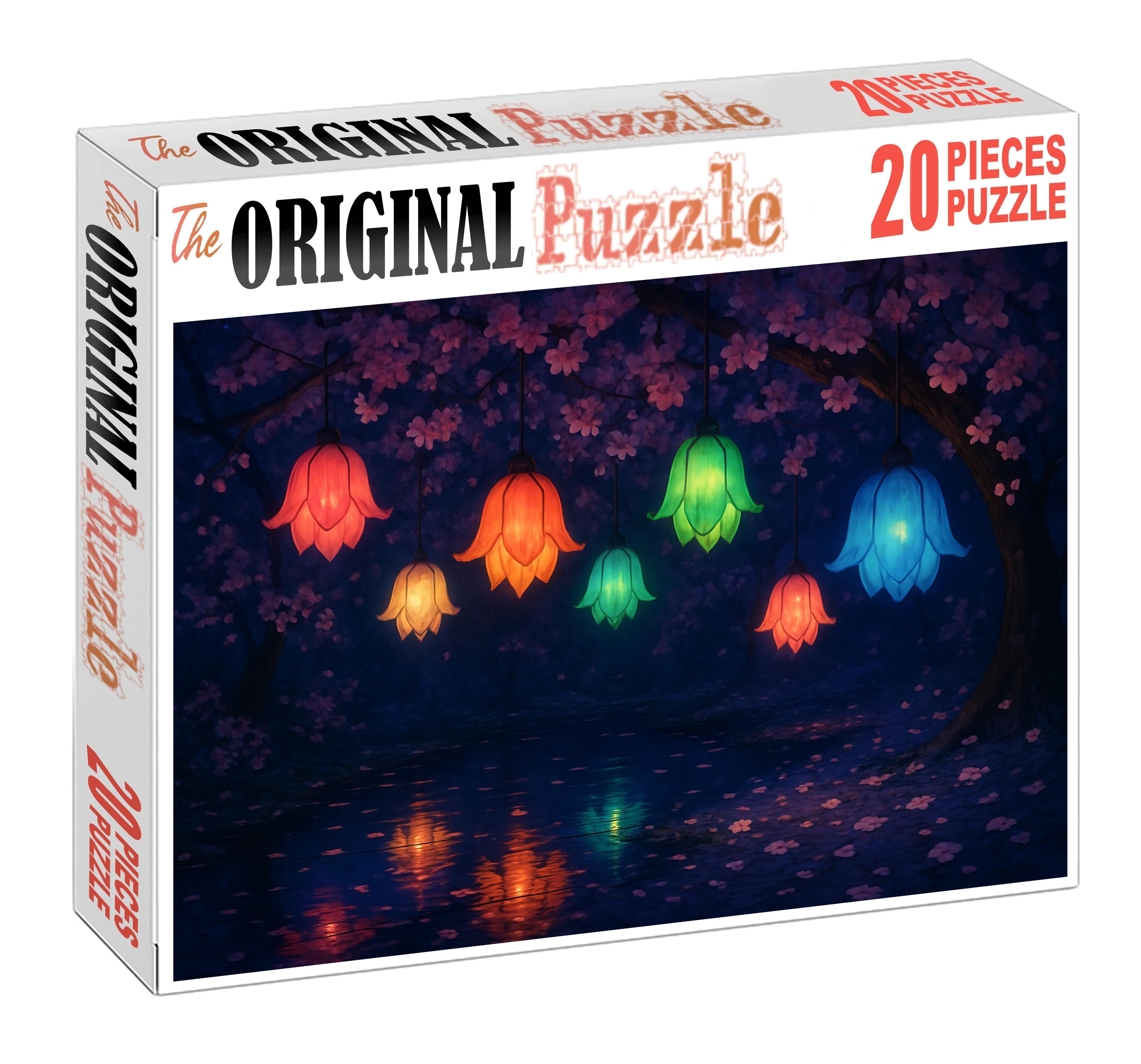 Blooming Lantern Festival Nighttime Garden Radiance With Floral Glow 20 Piece Puzzle
