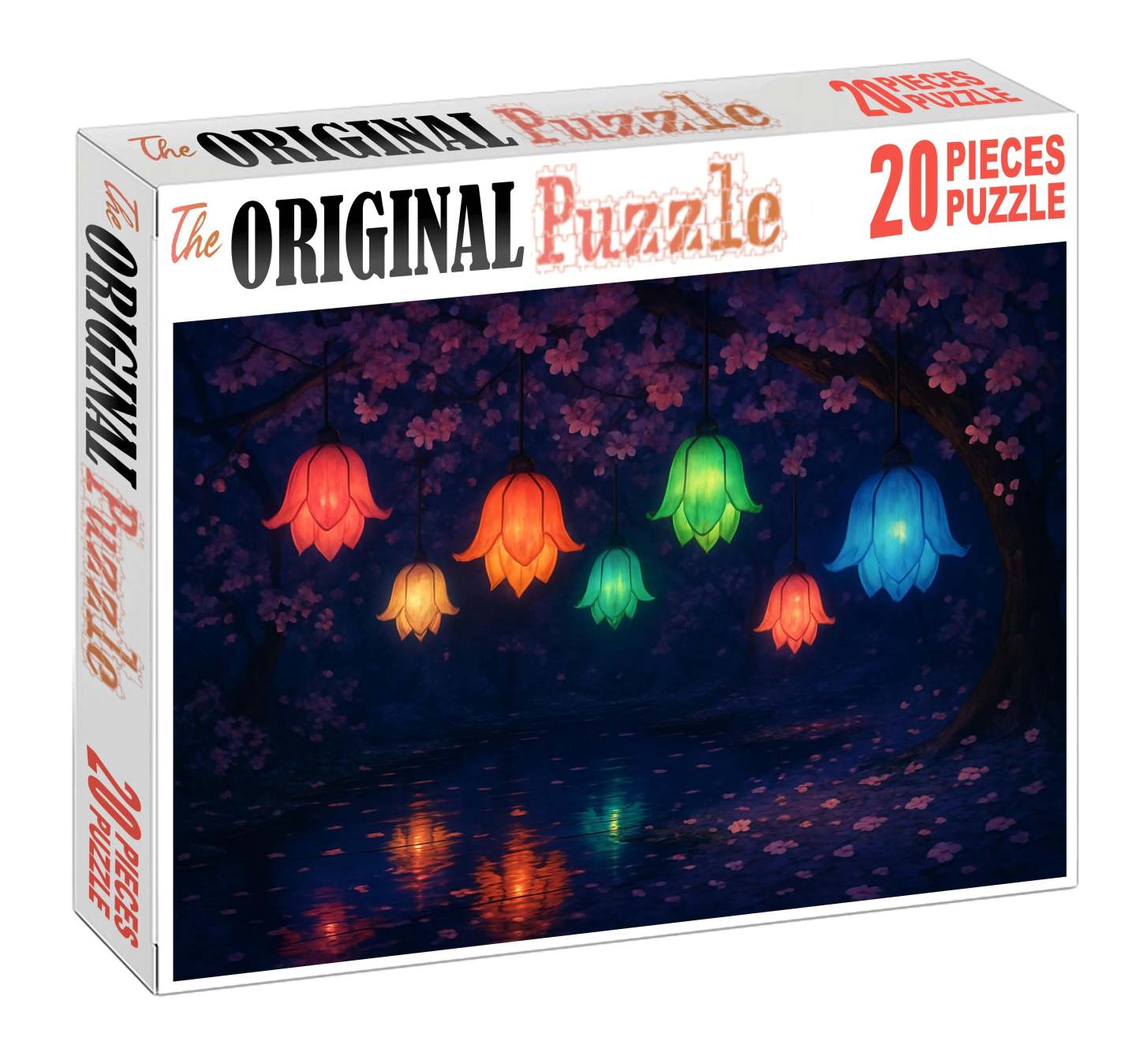 Blooming Lantern Festival Nighttime Garden Radiance With Floral Glow 20 Piece Puzzle