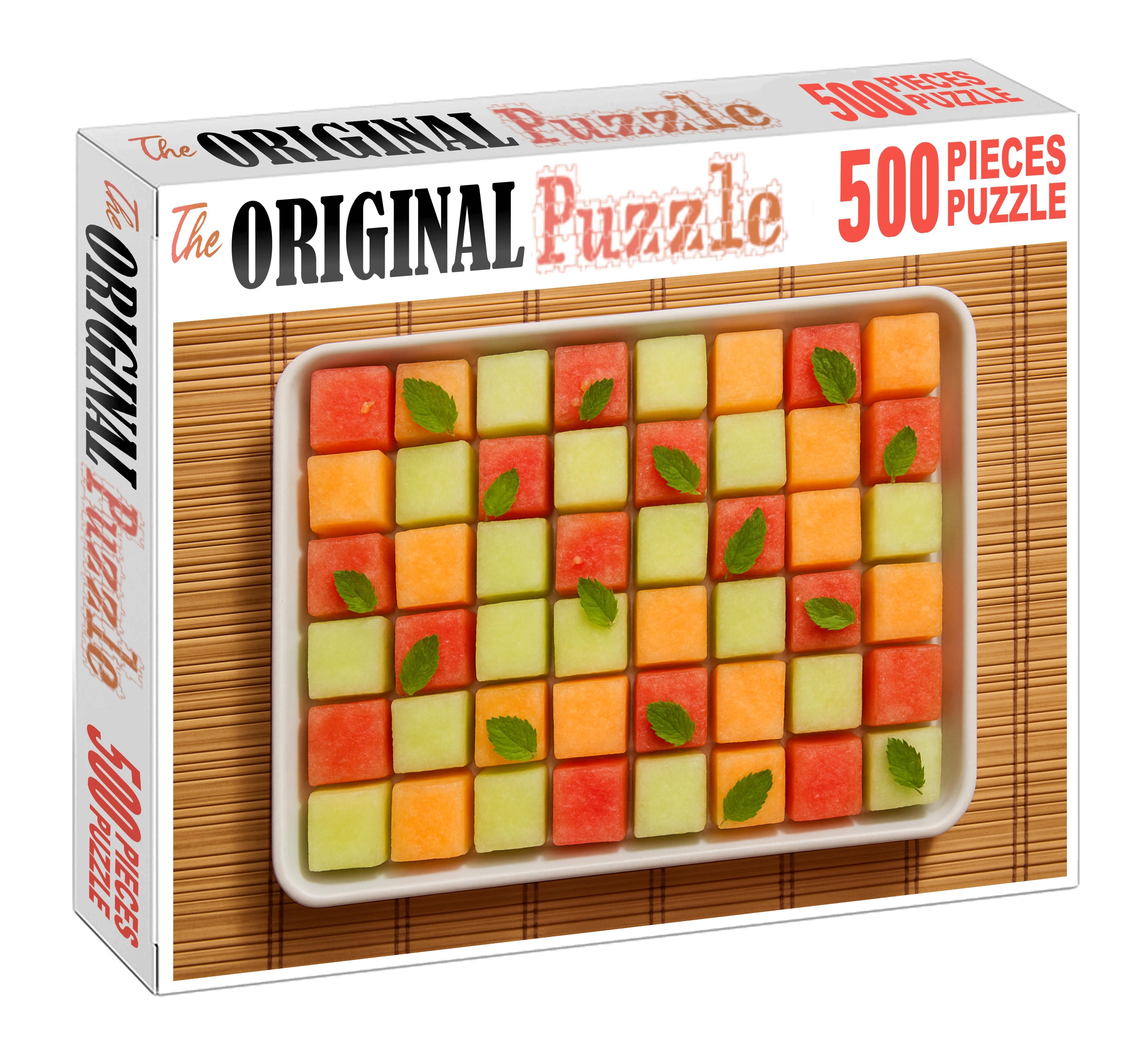 Melon Mosaic Cubed Watermelon Honeydew And Cantaloupe With Mint 20 Piece Puzzle