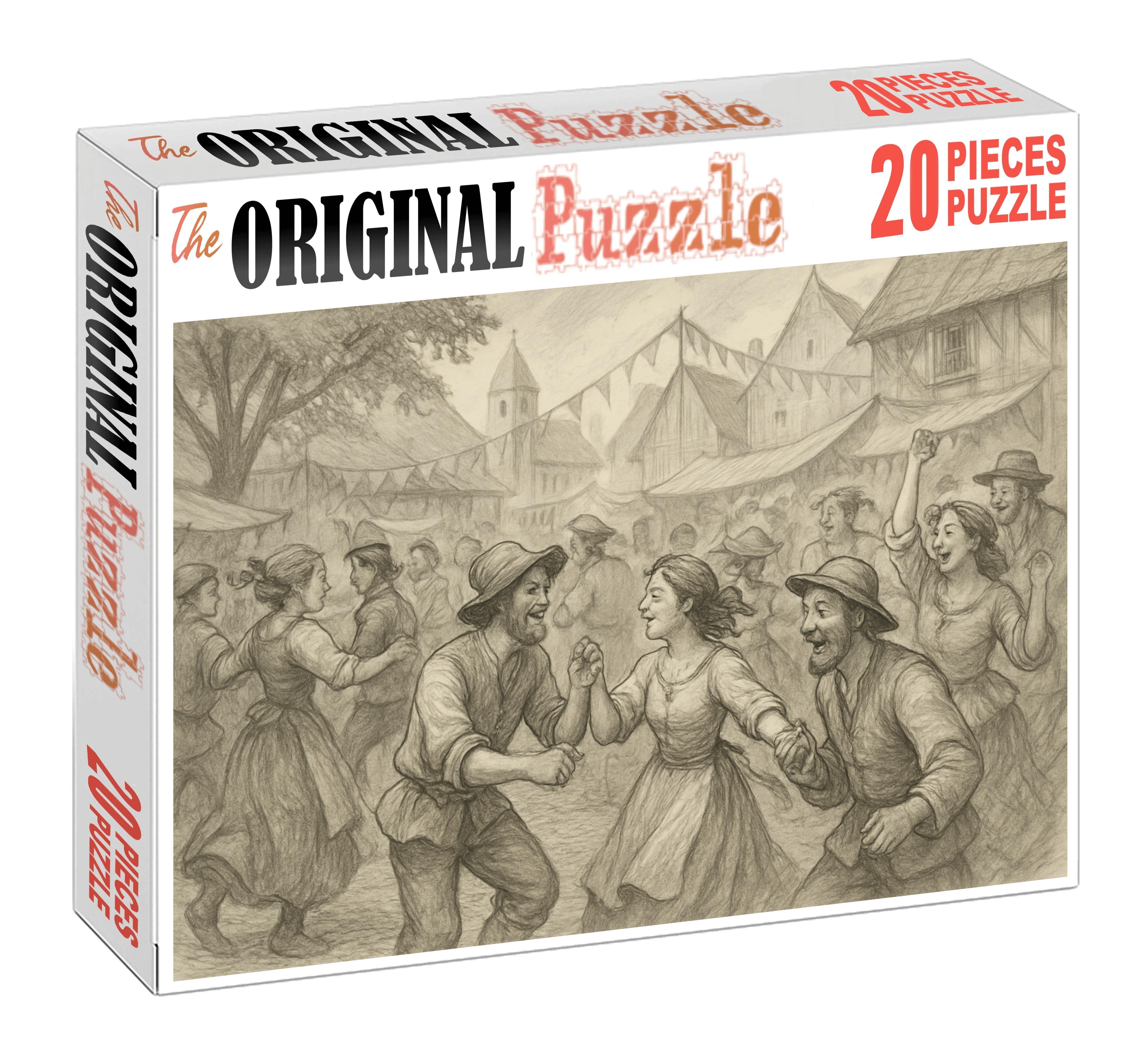 Narrative Village Festival Scene Mixed Pencil And Ink With Animated Character Interaction Mini Puzzle