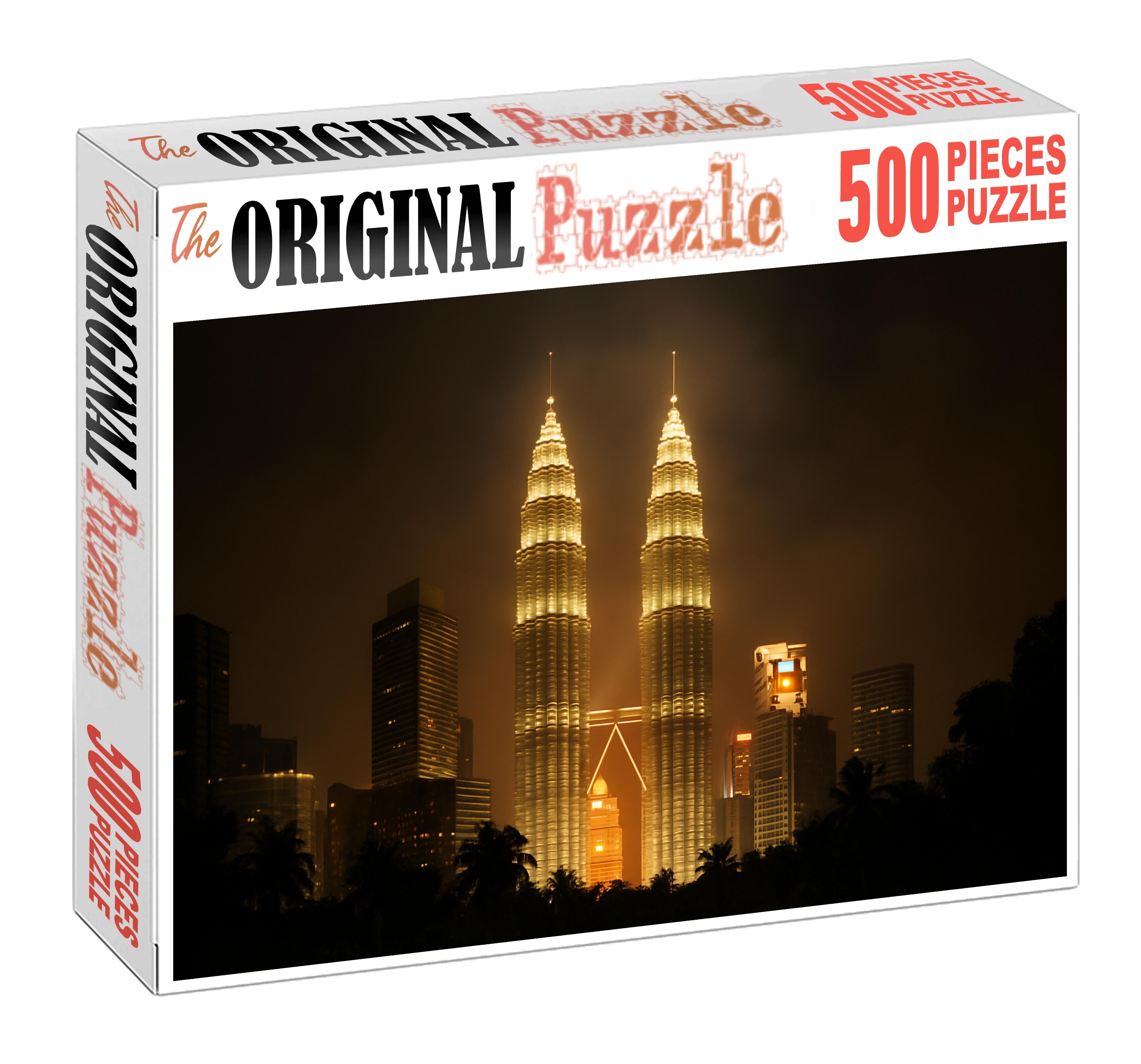 Kuala Lumpur City Centre Skyline The Twin Petronas Towers Dominating A Tropical Urban Setting Puzzle Challenge