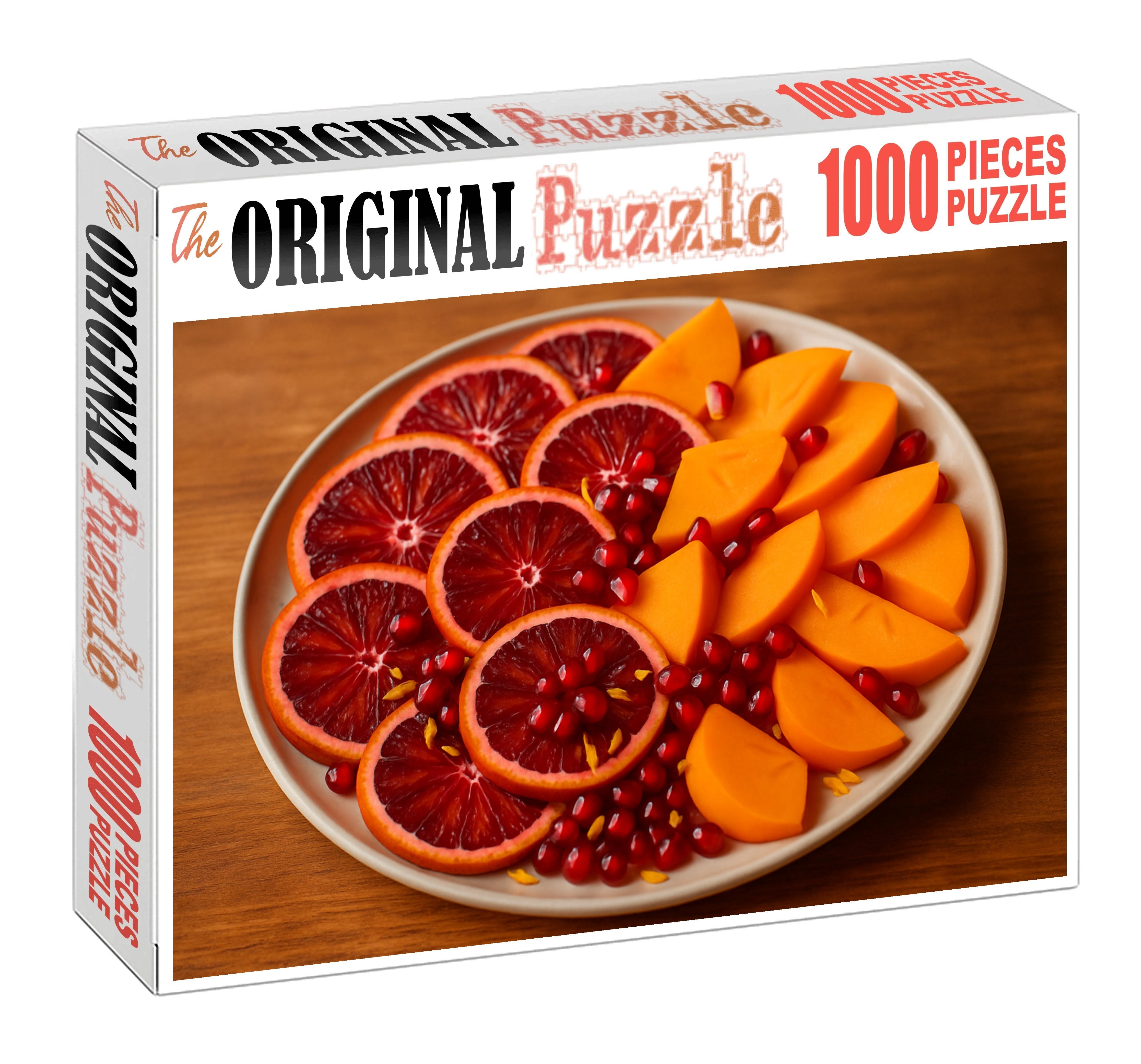 Sunset Orchard Layered Display Of Blood Oranges Pomegranates And Fuyu Persimmons Premium Puzzle Pieces