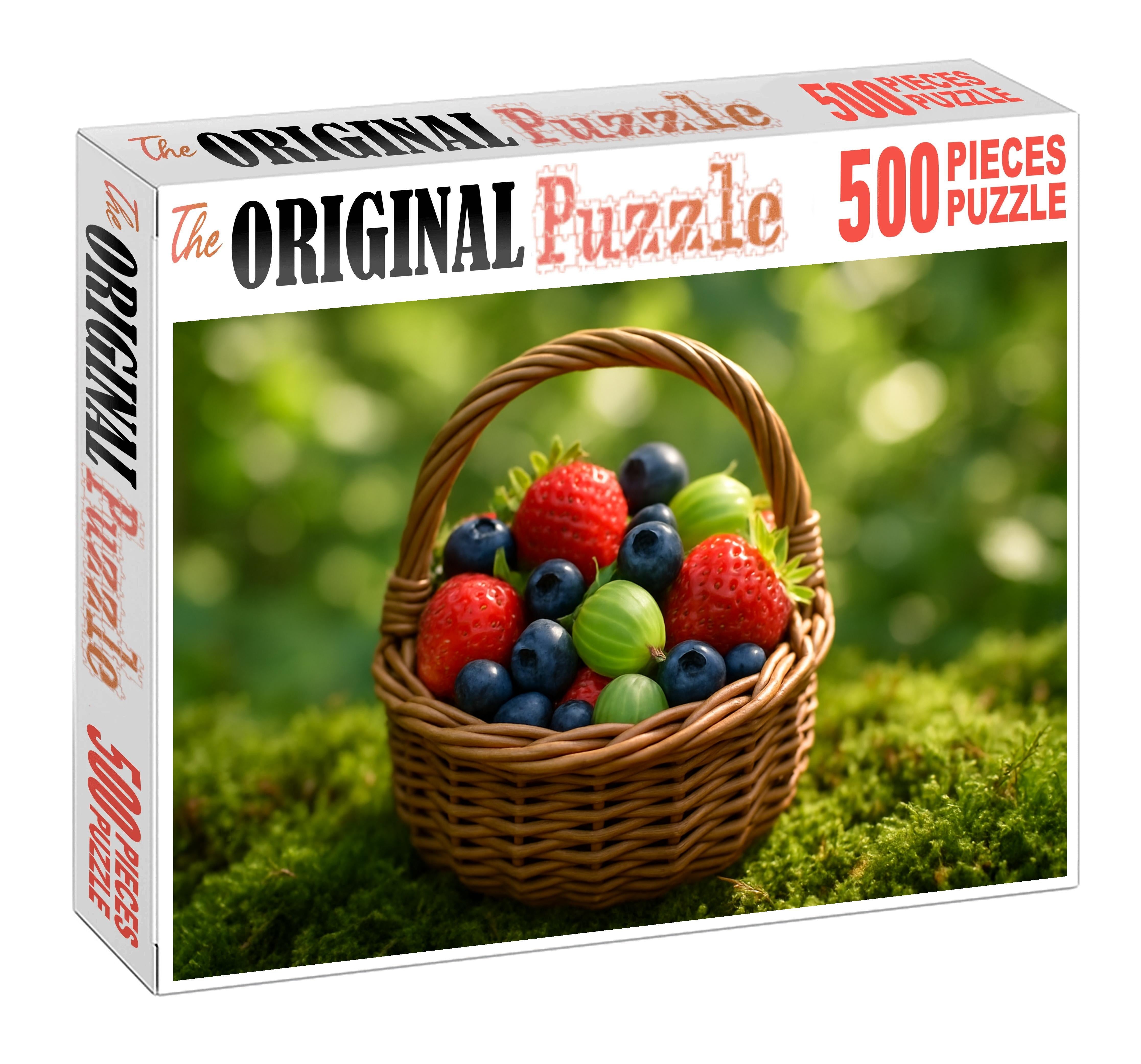 Rustic Berry Basket Handpicked Strawberries Blueberries And Gooseberries Nestled In Moss 1000 Piece Puzzle