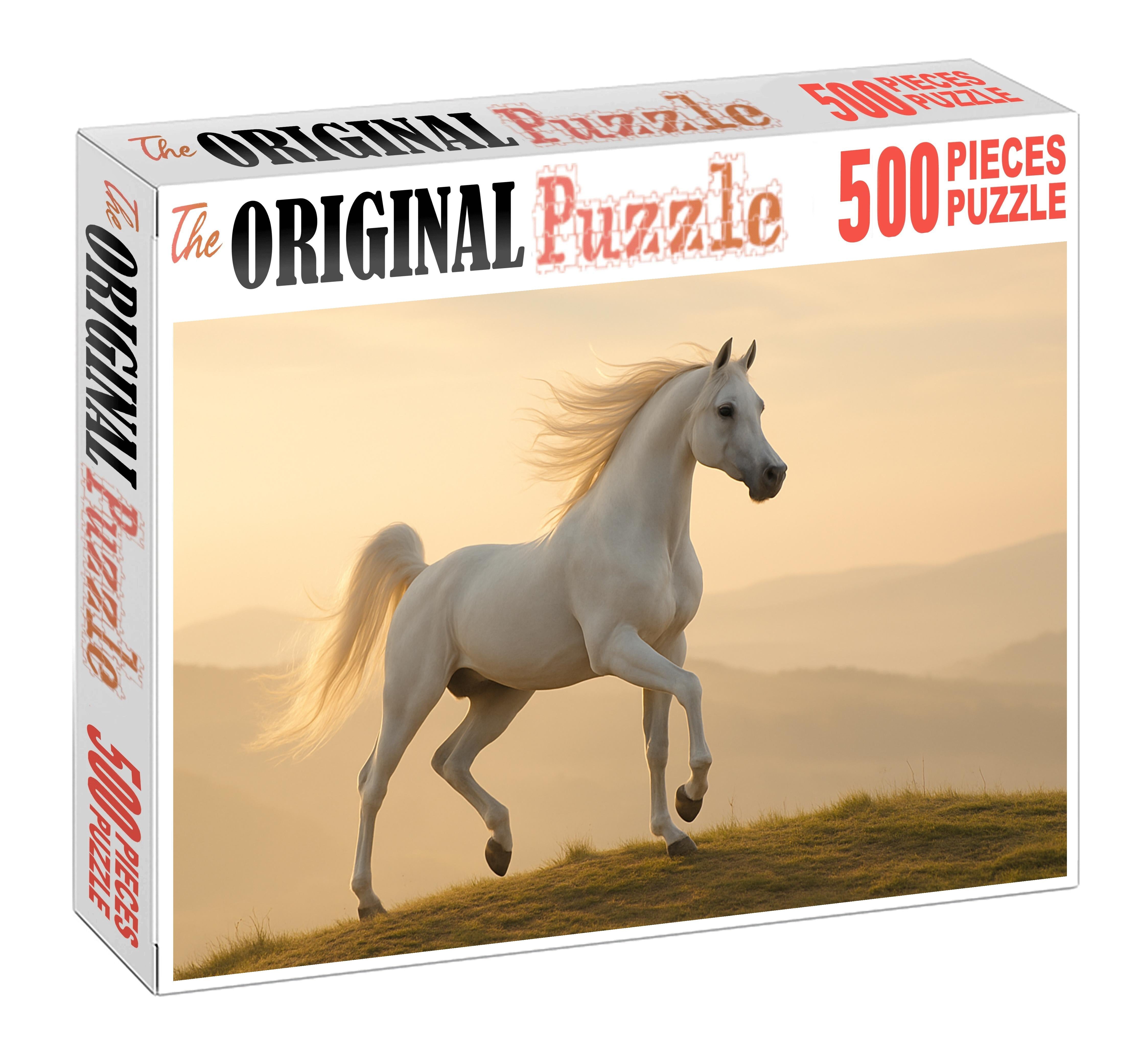 Celestial Frost Elegant White Arabian Stallion With Expressive Movement Custom Jigsaw Puzzle