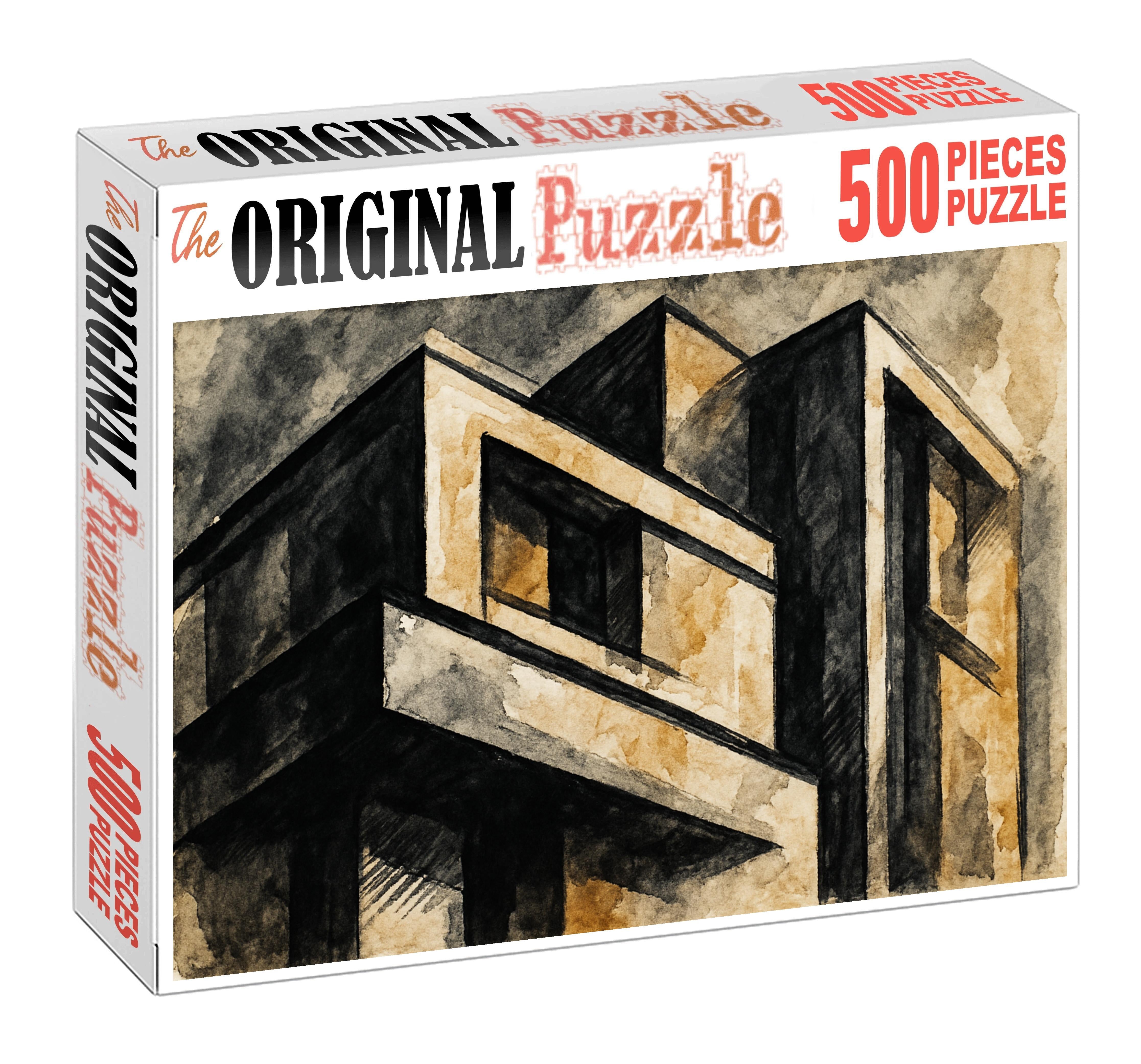 Abstract Architectural Fragment Bold Ink Strokes And Textured Surfaces Large Format Puzzle