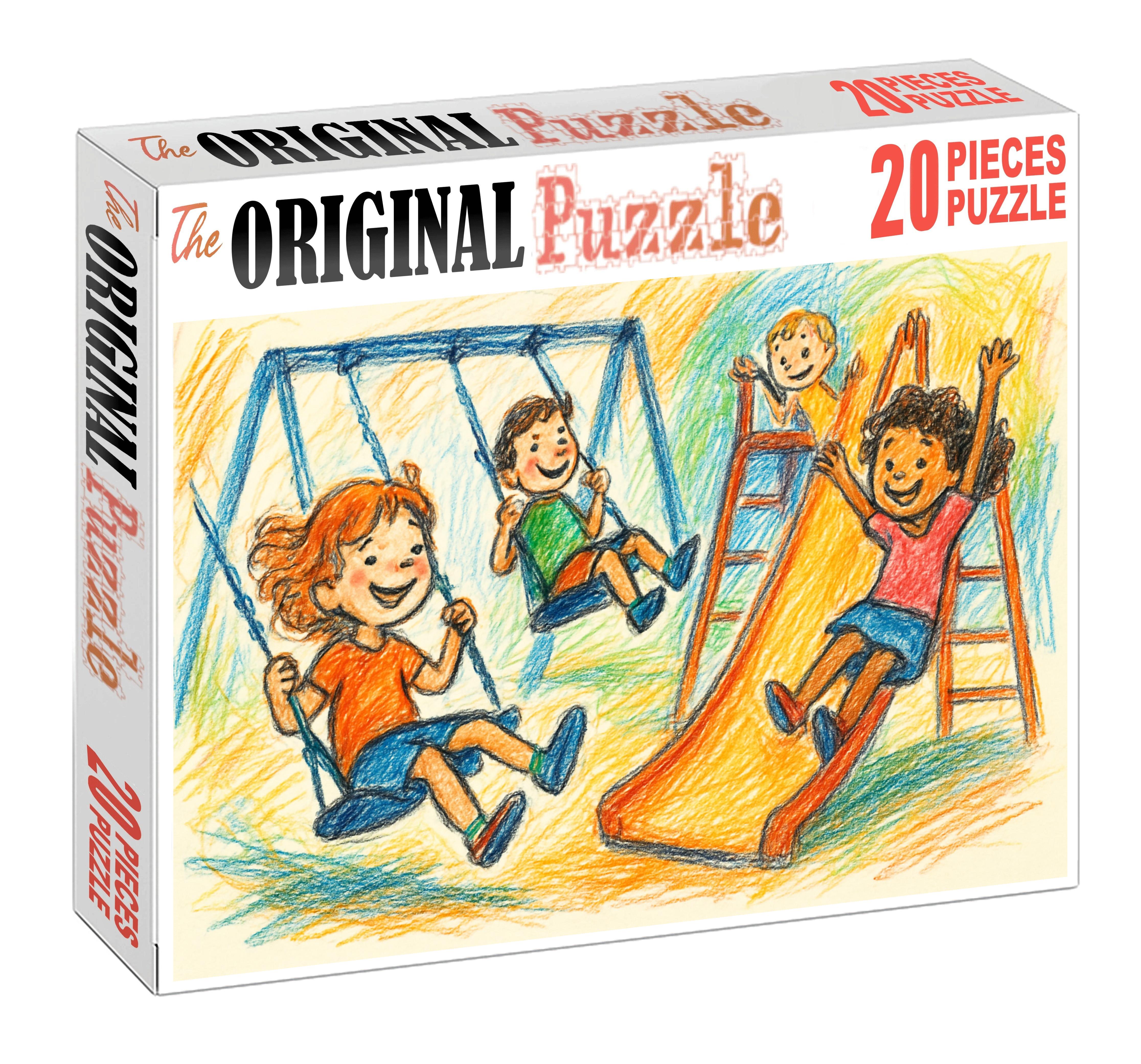 Childhood Playground Vignette Expressive Colored Pencil Sketch With Loose Lines Large Format Puzzle