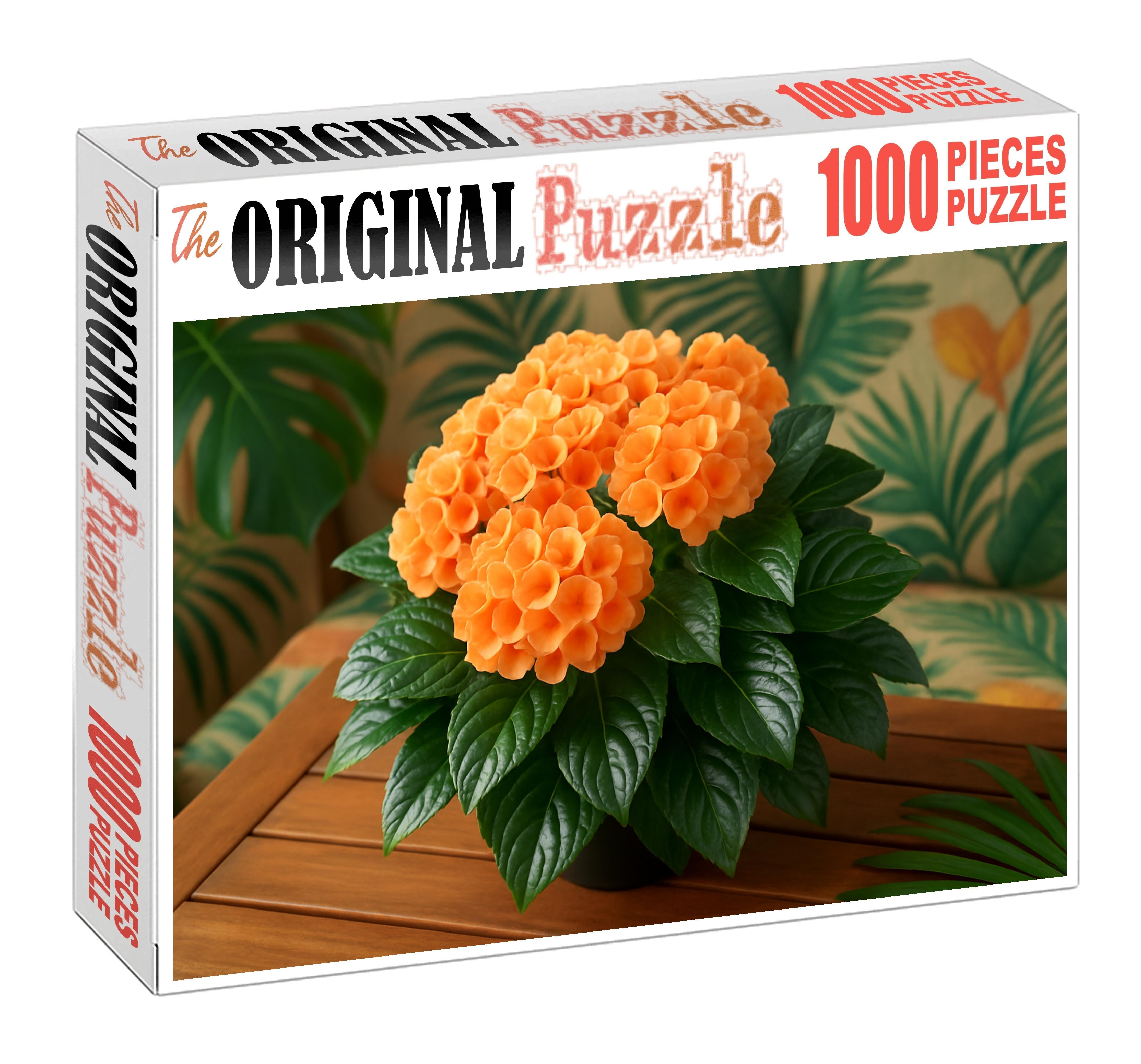 Coral Reef Tabletop Clustered Orange And Peach Blooms With Glossy Green Leaf Accents 50 Piece Puzzle