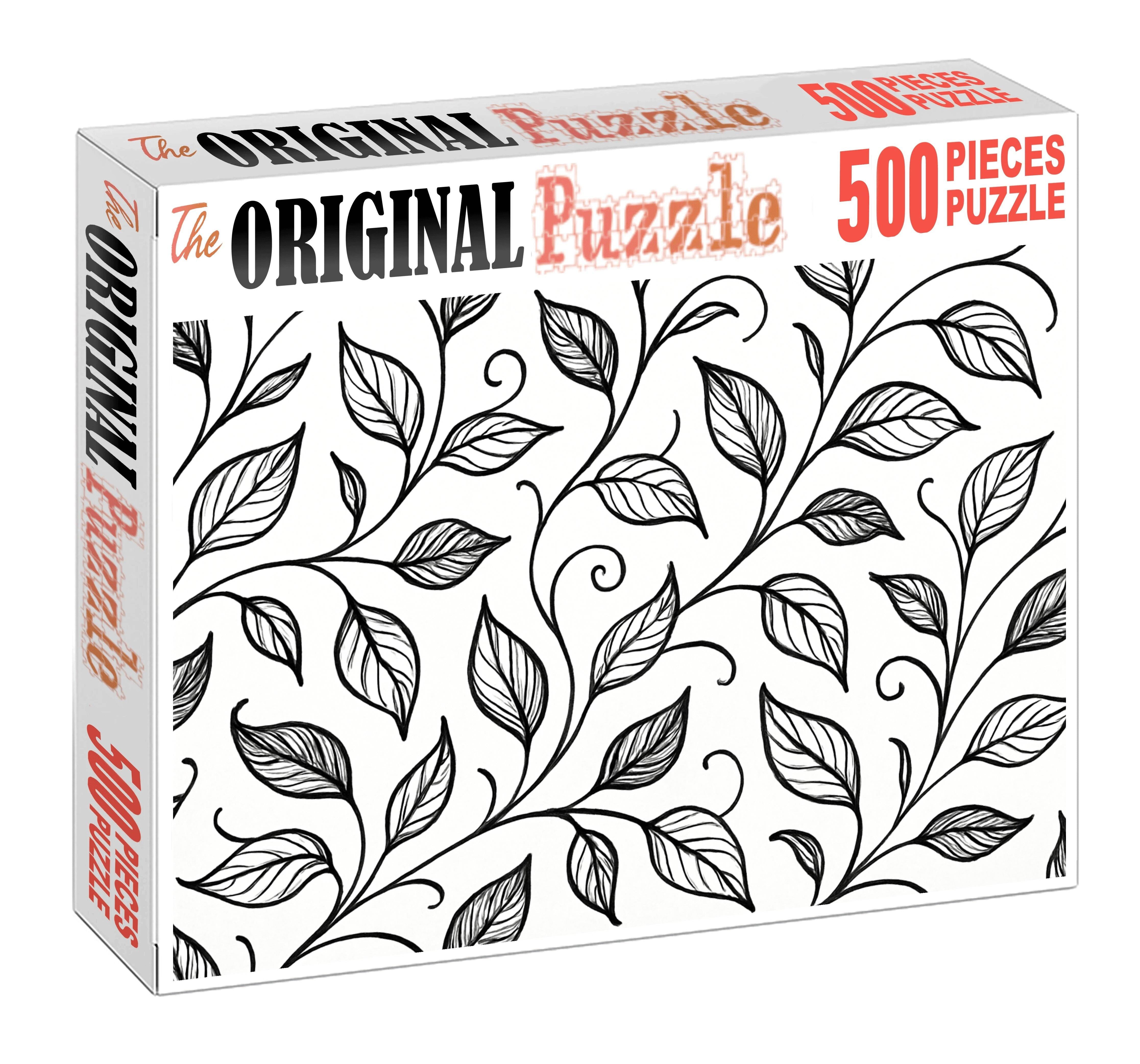 Abstract Botanical Line Art Minimalist Pen Drawing Of Stylized Leaves And Vines Large Format Puzzle