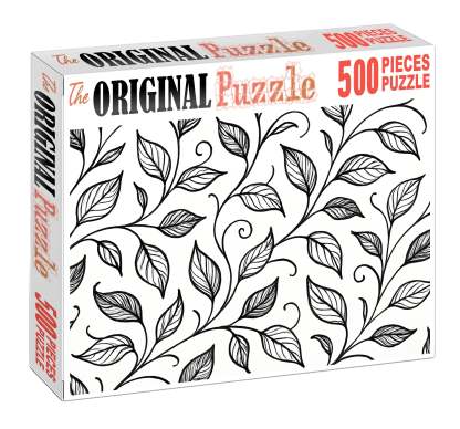 Abstract Botanical Line Art Minimalist Pen Drawing Of Stylized Leaves And Vines Large Format Puzzle